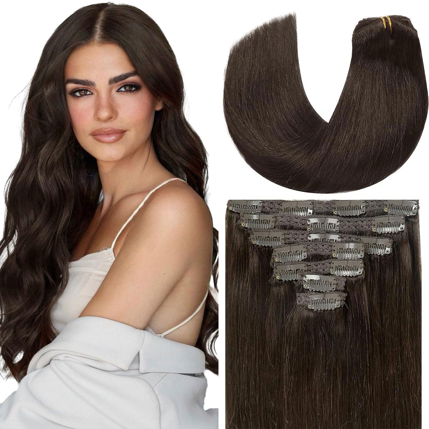 Loxxy 22 Inch Clip in Extensions Human Hair Extension Clip in 100 Remy Real Human