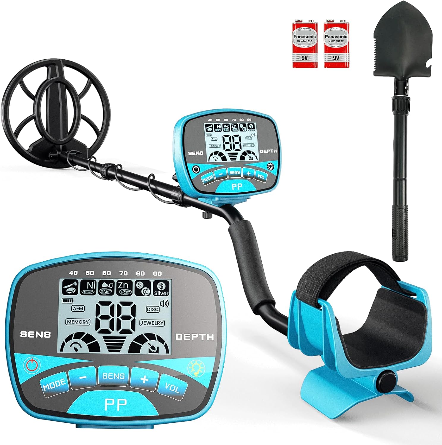 Metal Detector for Adults & Kids Professional Cordless Gold Detector 5 Modes, Advanced DSP Chip, Adjustable Length, Backlight LCD Display, 10" Waterproof Search Coil - Red