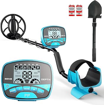 Metal Detector for Adults & Kids Professional Cordless Gold Detector 5 Modes, Advanced DSP Chip, Adjustable Length, Backlight LCD Display, 10" Waterproof Search Coil - Blue