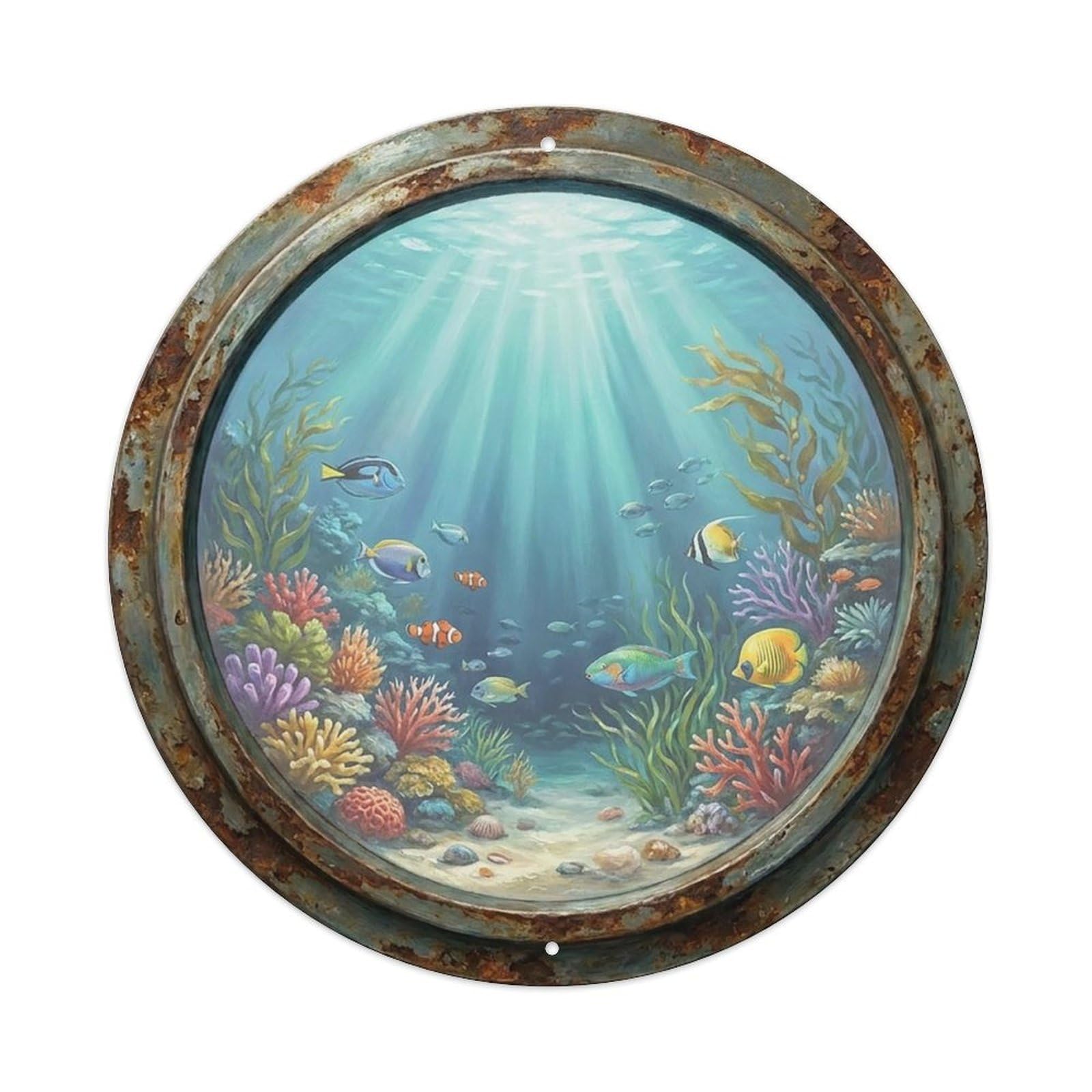 Vintage Porthole Diffused Glow Ship Window Under Deep Metal Tin Sign