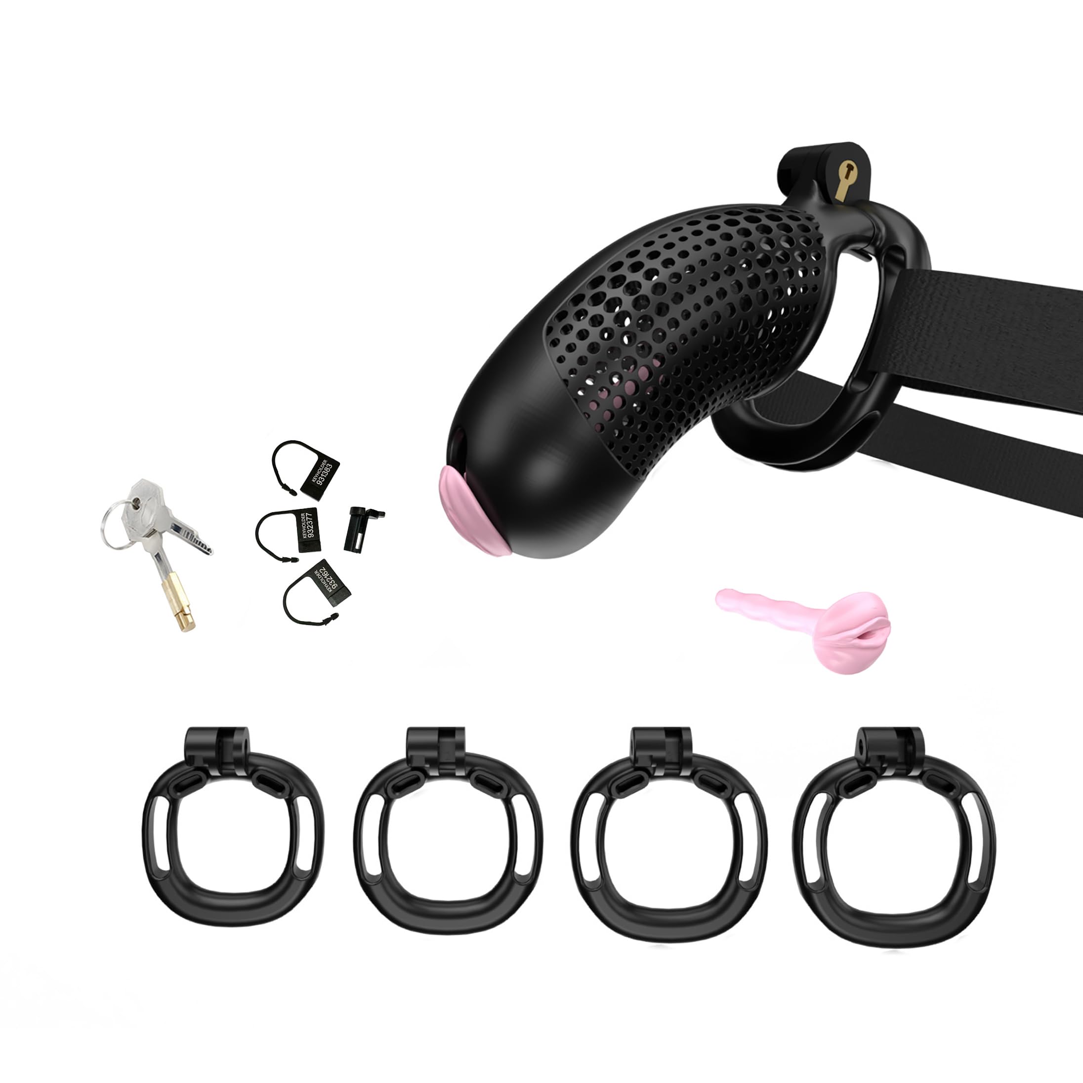 Chastity Lock for Men Cock Cage Male Chastity Device Penis Lock Adult Fun Male Lightweight Resin Penis Bondage Chastity Cage with 4 Sizes Removable Rings（Black Suit）