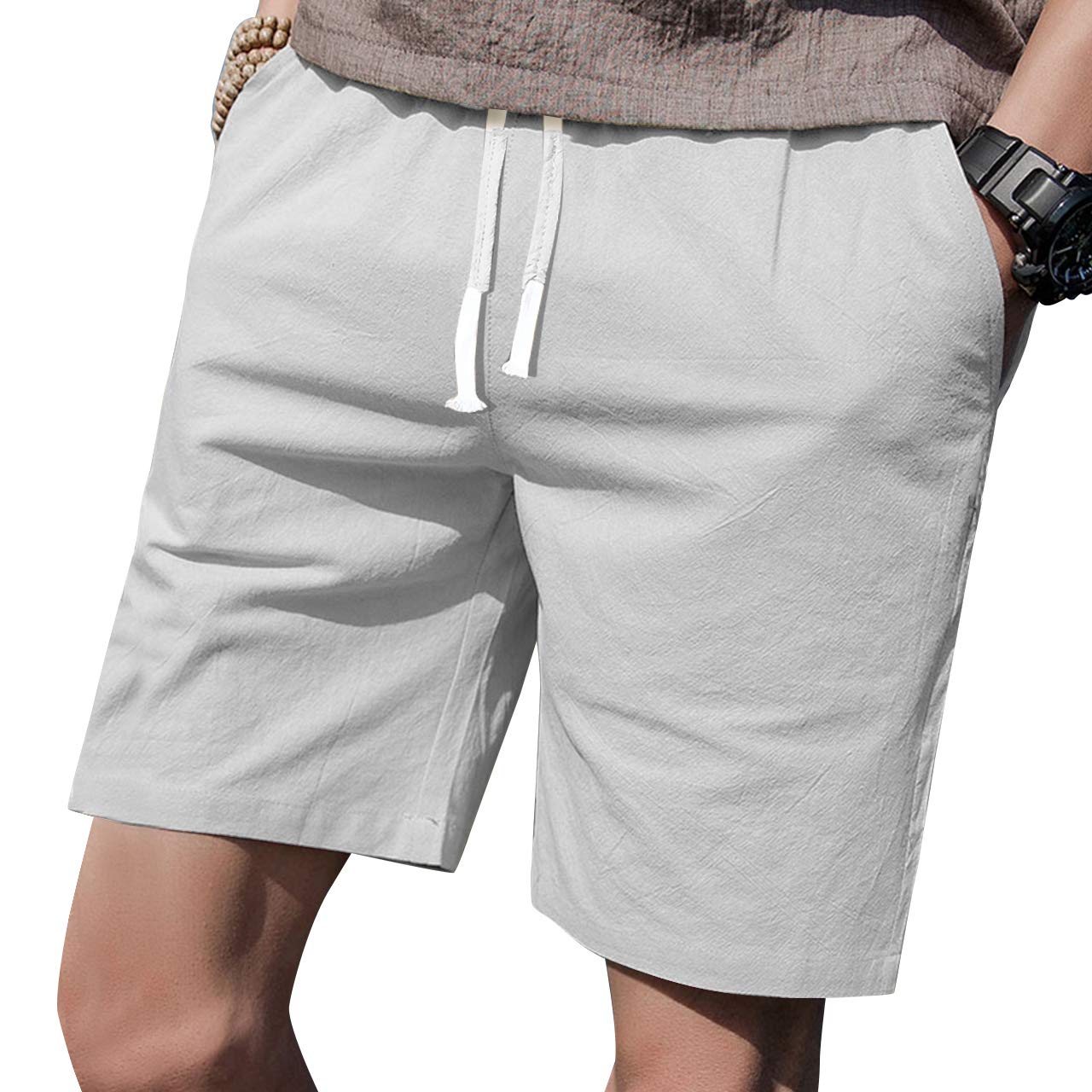 LTIFONE Mens Casual Shorts Elastic Waist 7" Inseam with Drawstring Slim Fit Summer Pants with Pockets