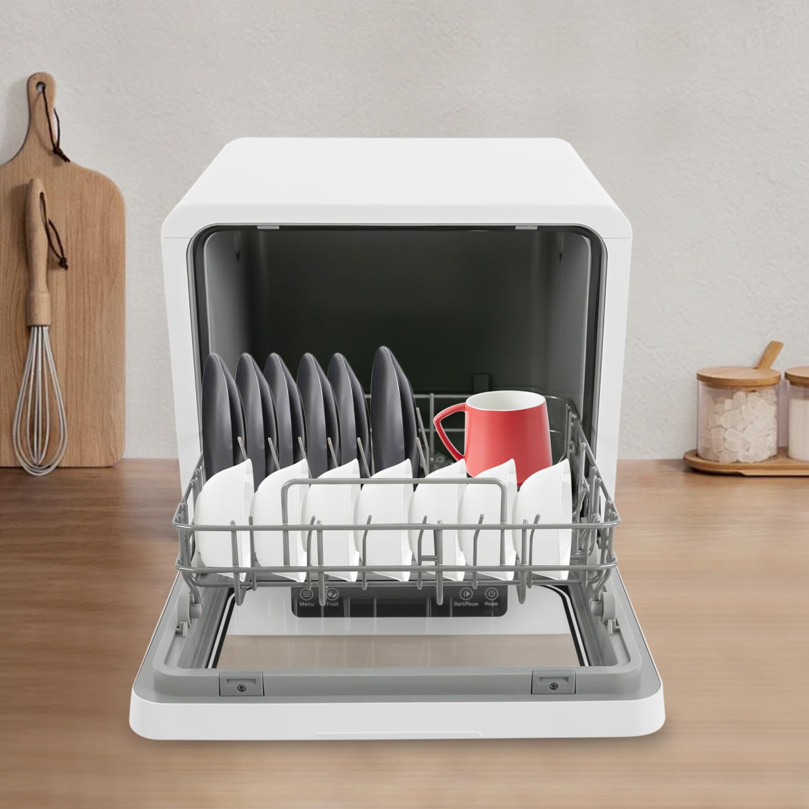 BANLICALI Countertop Dishwasher, 590W Countertop Compact Dishwasher with Inlet/Outlet Pipe for 32 Pieces Tableware, Portable Compact Dish Washing Machine for Small Apartments, Dorms, RVs White 110V