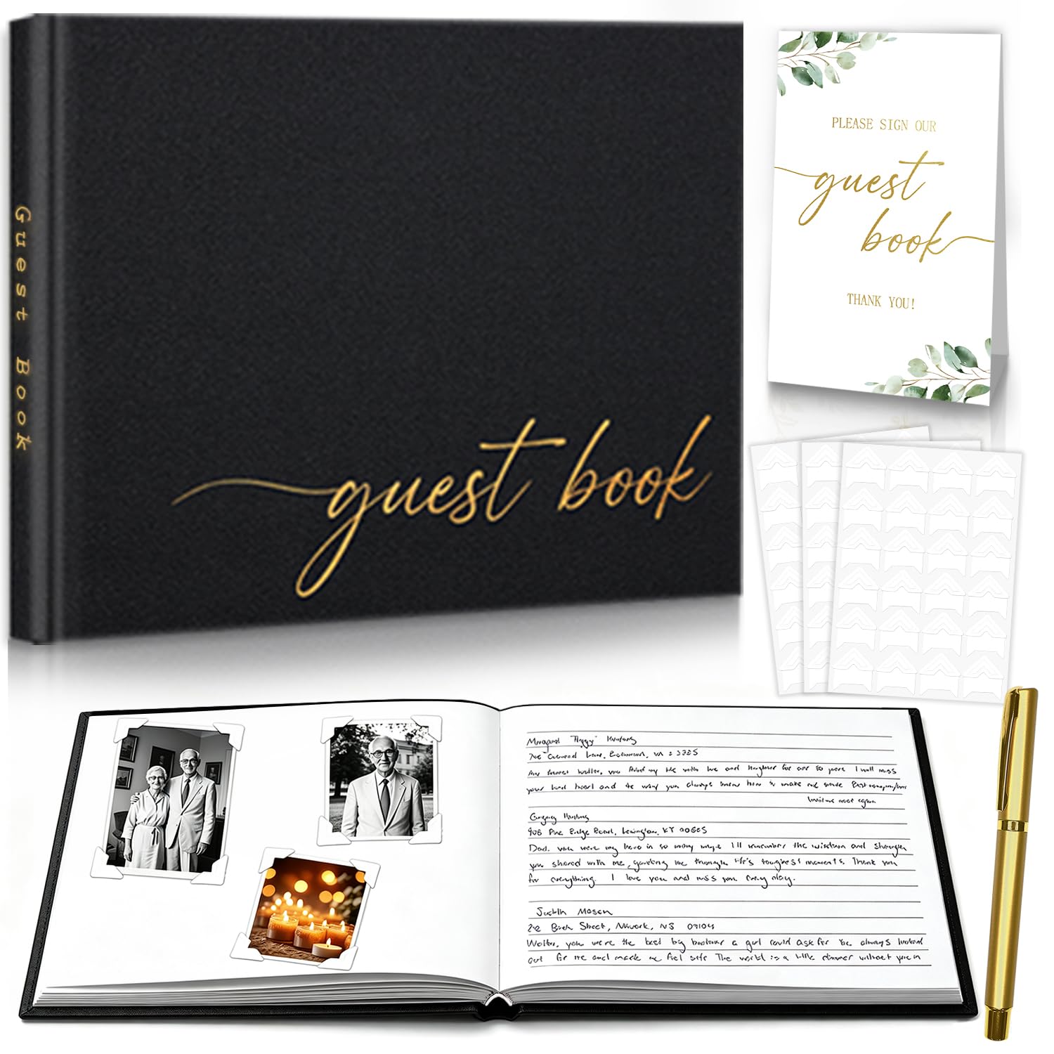 Funeral Memory Book, Faux Leather Hardback Guest Books of Condolence