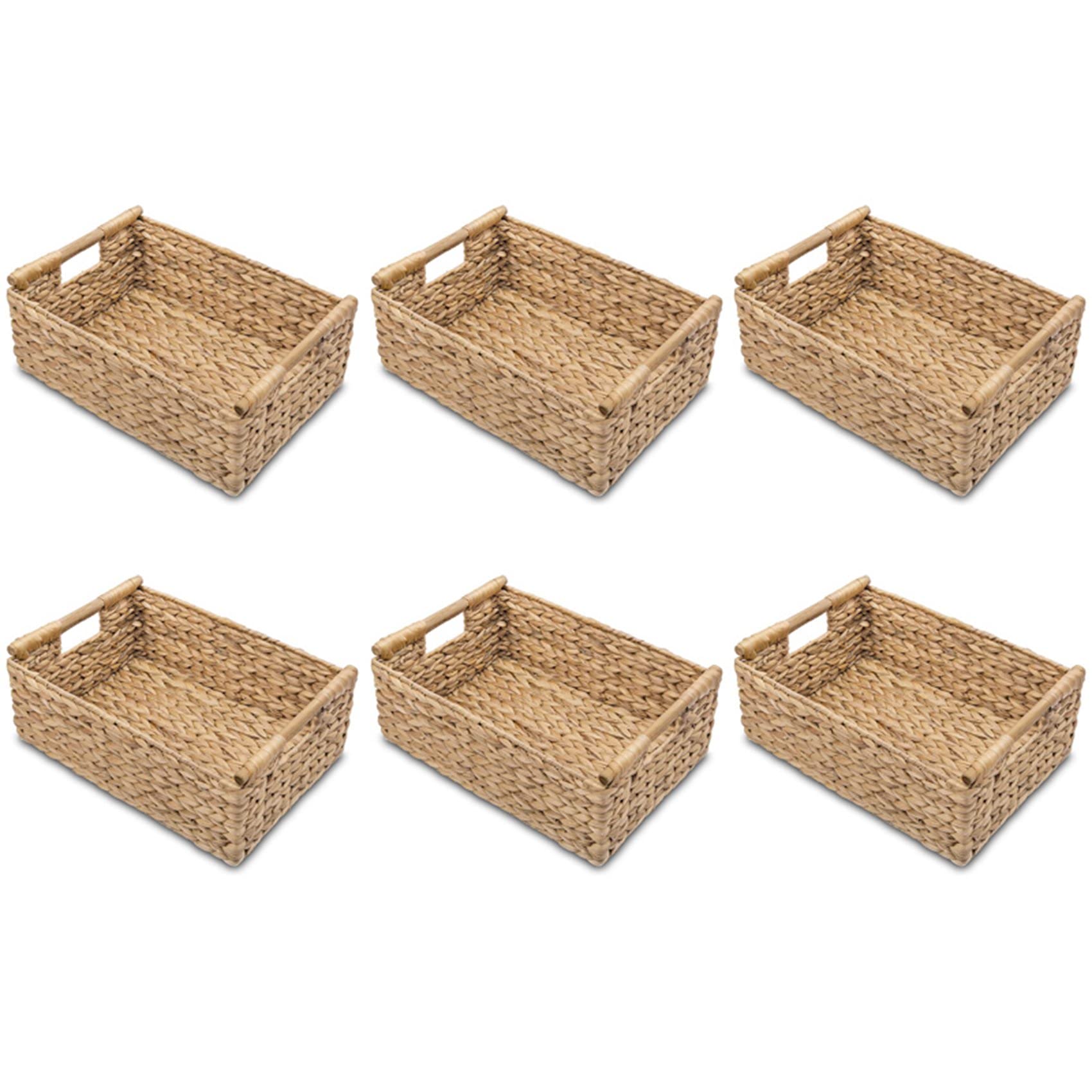 6 cestas pequeñas de mimbre para organizar el baño, cestas de jacinto para almacenamiento, cesta de almacenamiento de mimbre con de madera