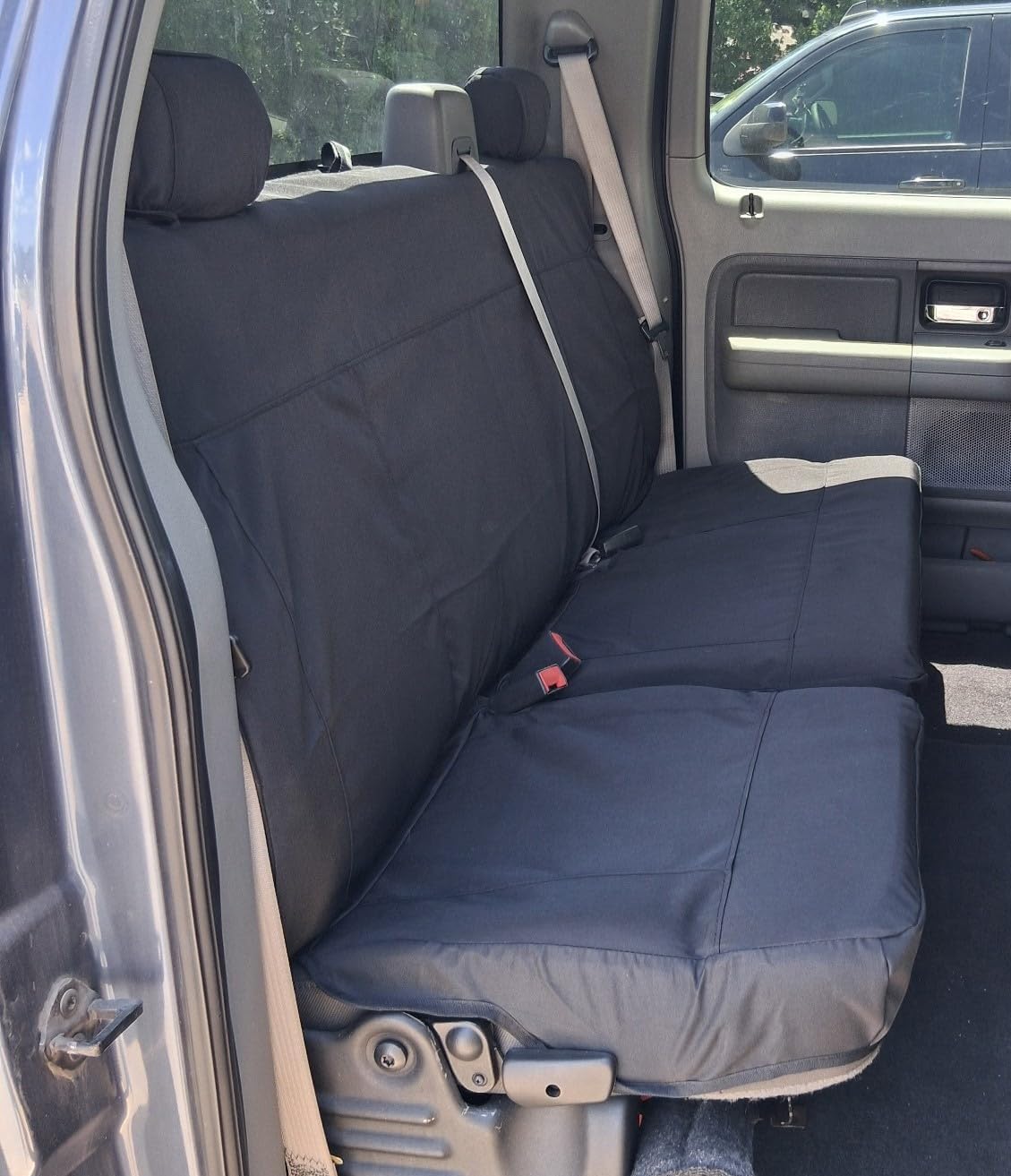 Durafit Seat Covers Made to fit, 2004-2008 Ford F150 Rear Solid Back 60/40 Split Bottom Seat with Adjustable Headrests. Made in Black Velour