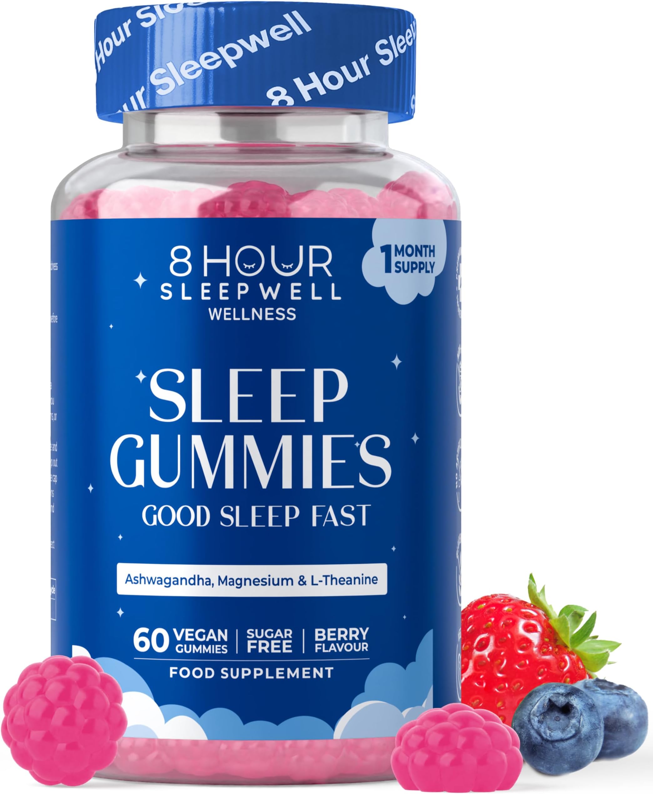 Magnesium Glycinate Sleep Gummies - Sugar-Free – High Strength Sleep Aid with Ashwagandha, Lemon Balm, L-Theanine & B6 for Relaxation & Sleep - Alternative to Melatonin Tablets – Vegan - 60 Gummies
