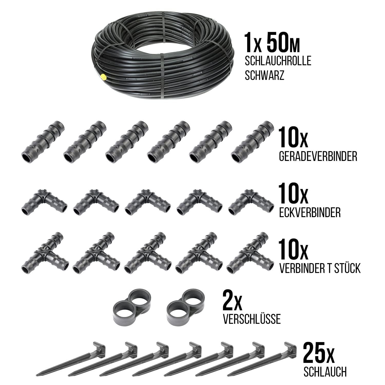 HaGa® Zestaw do nawadniania - 50 metrów wąż ociekowy 16 mm bez kompensacji ciśnienia wraz z akcesoriami - wąż perłowy nawadnianie ogrodu