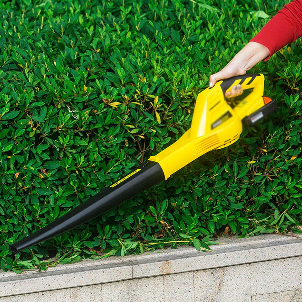 Giallo Soffiatore per Foglie Elettrico A Batteria con Batteria agli Ioni di Litio e Caricabatterie,Soffiatore di Foglie Portatile A 6 Marce,per La Pulizia di Terrazze/Giardino