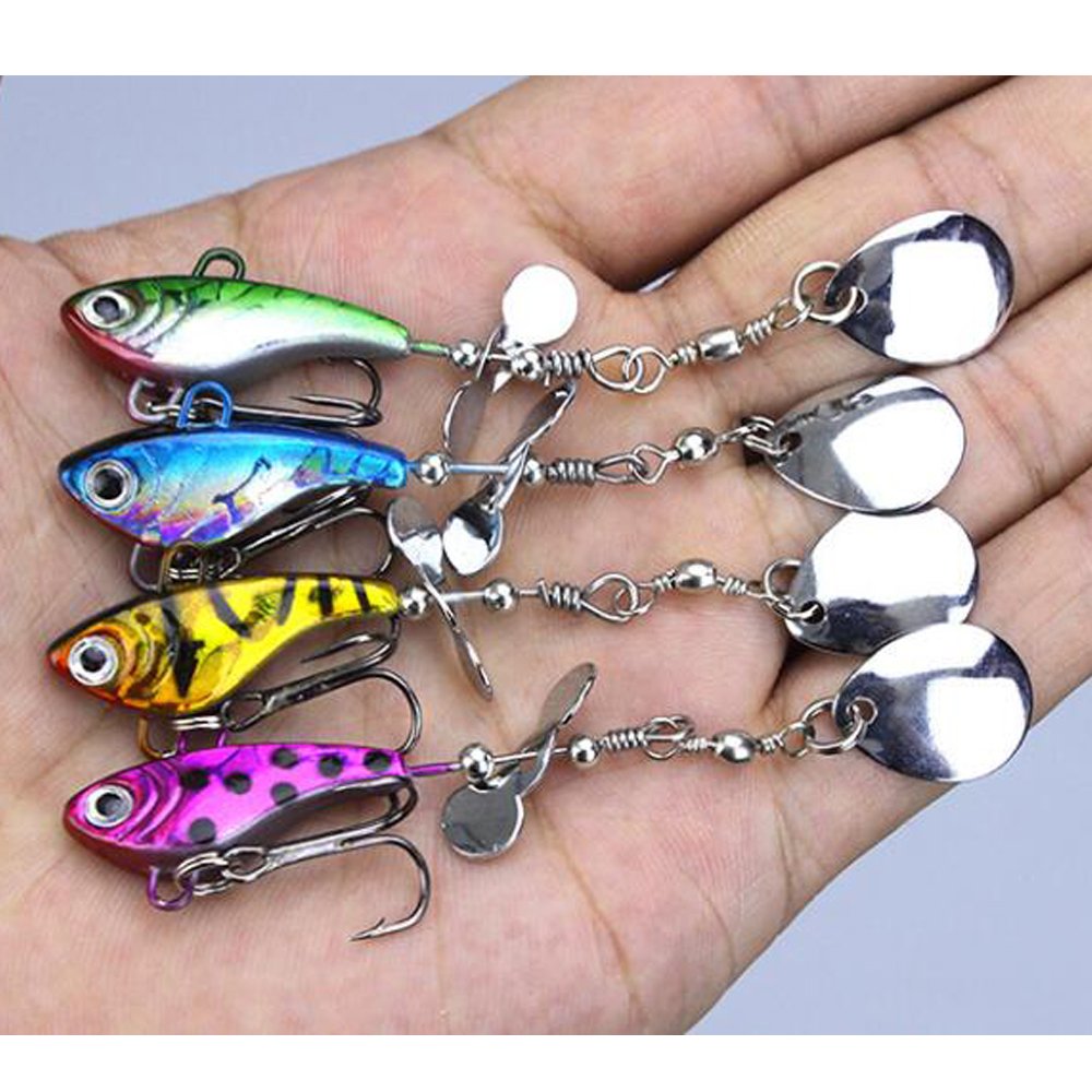 AGadget Metal Fishing Baits Spinner 4PCS/Lot Heavy Lead Baits Sharp Treble Hook 360 Rotating Propeller Spoon Bass Trout Salmon Metal Baits 11g/0.38oz