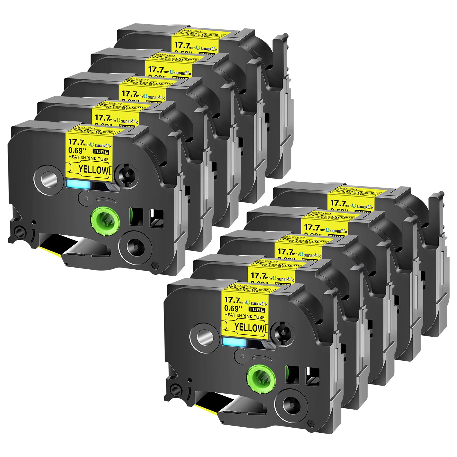 USUPERINK 10PK Compatible for Ptouch HSe-641 HSe641 HS-641 HS641 Black on Yellow 17.7mm 0.69'' Heat Shrink Tubing for Wire Cable for PT9200dx PT9400 PT9500pc PT9600 Label Maker Tape