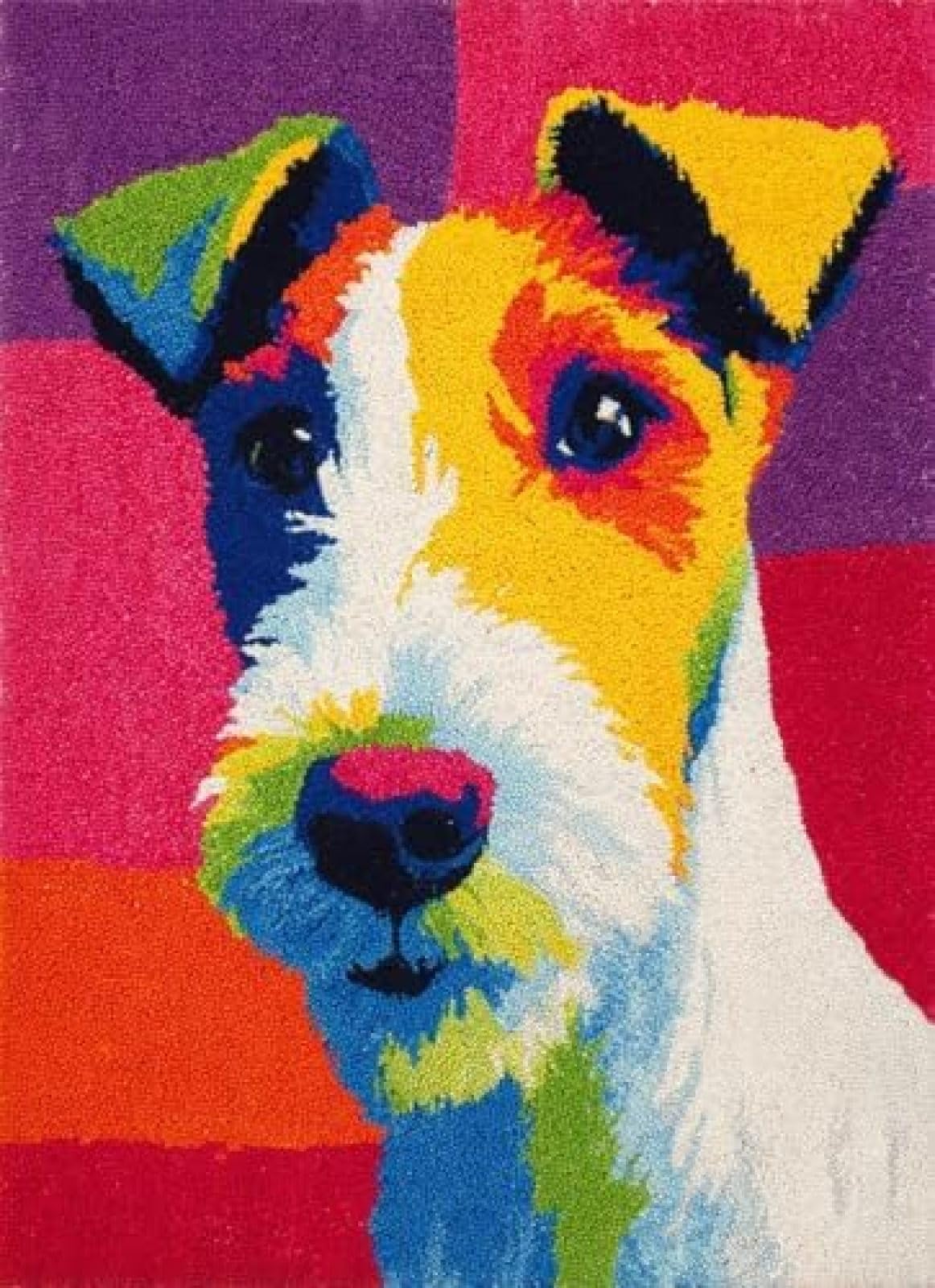 XDEGHUANGSS Latch Hook Rug Kit Fox Terrier Dog Puppy Drink Juice Cushion Cover DIY Craft Set Pre-Printed Mat 38x52cm for Home Decor-2