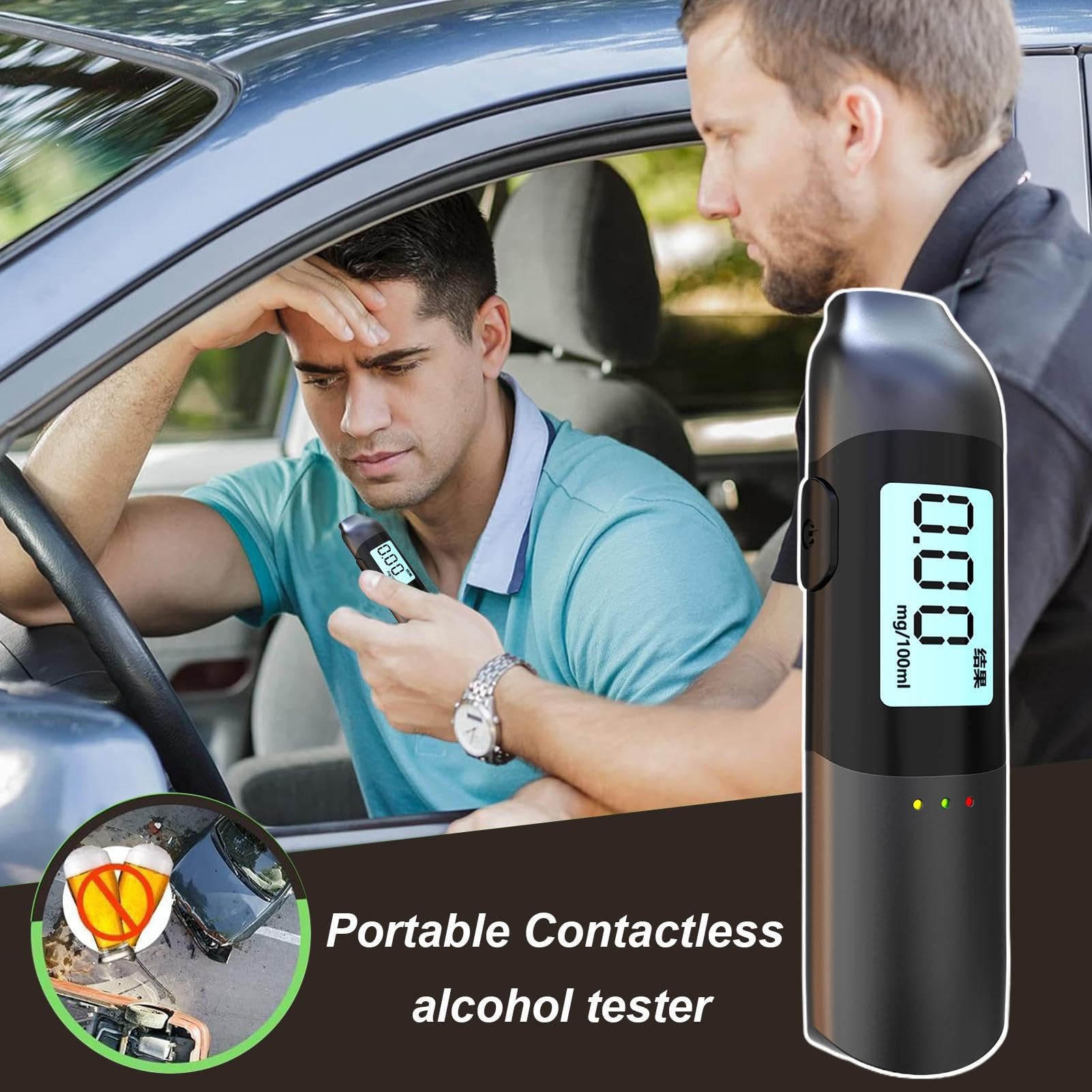 Etilometro per alcol tester, kit per analisi 'alcol, etilometro accurato per uso domestico, 9,2x2,6x1,6 cm 3,62x1,02x0,63 pollici Tester per alcol portatile per la sicurezza personale (Nero)