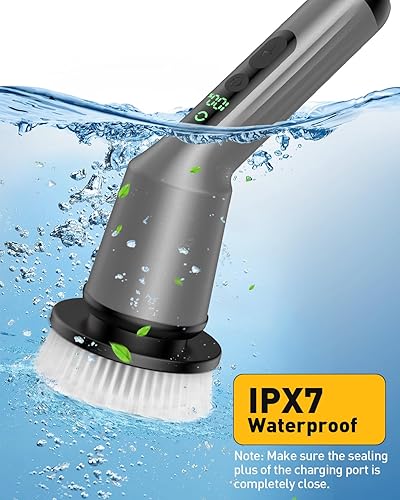 Miniatura 6 de Cepillo de limpieza eléctrico giratorio, cepillo de limpieza inalámbrico con 3 cabezales de cepillo reemplazables y escobilla de goma, mango de