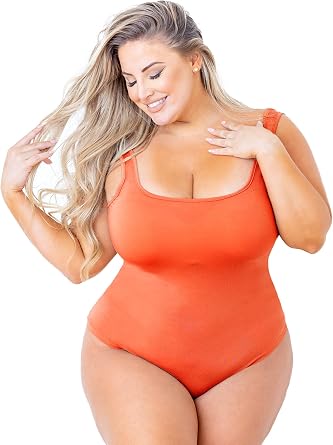 POSESHE Womens Plus Size Bodysuit Square Neck Sleeveless Tank Top Sexy Bodysuits For Curvy Women Outfits, M-5X