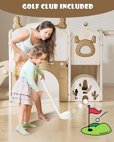 Miniatura 5 de XJD Tobogán infantil 12 en 1 para niños pequeños de 1 a 3 años, nueva actualización con juego de golf, aro de baloncesto, tabla de dibujo para