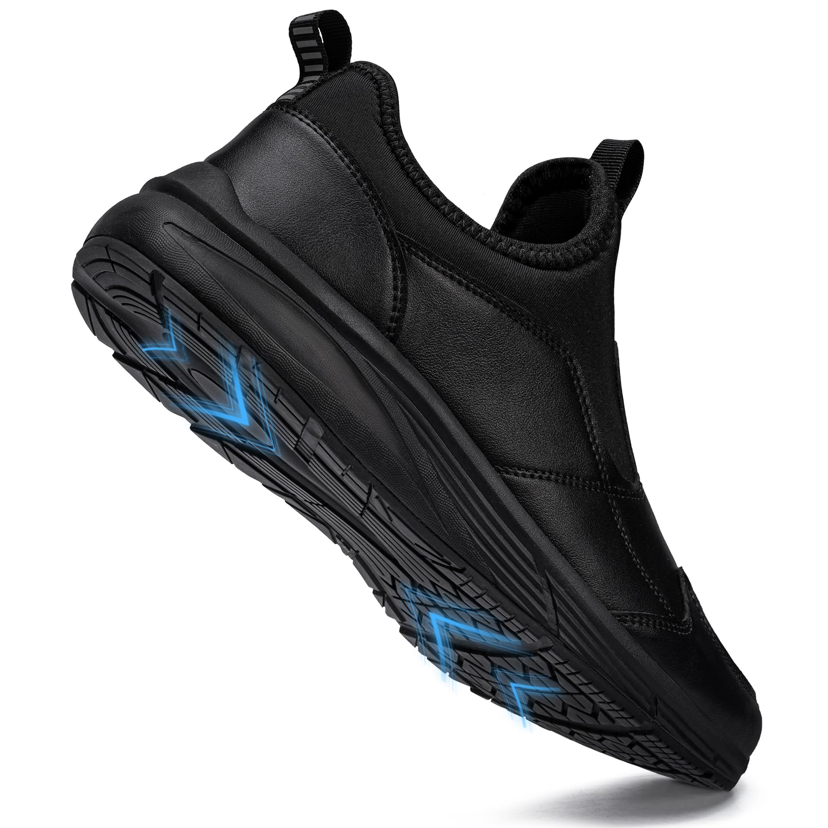 LARNMERN Zapatos Cocina Slip-On Hombre Anti-Deslizante Zapatillas Zapatos de Trabajo Impermeable Calzado Chef Hostelería sin Puntera Cuero Negro/41.5