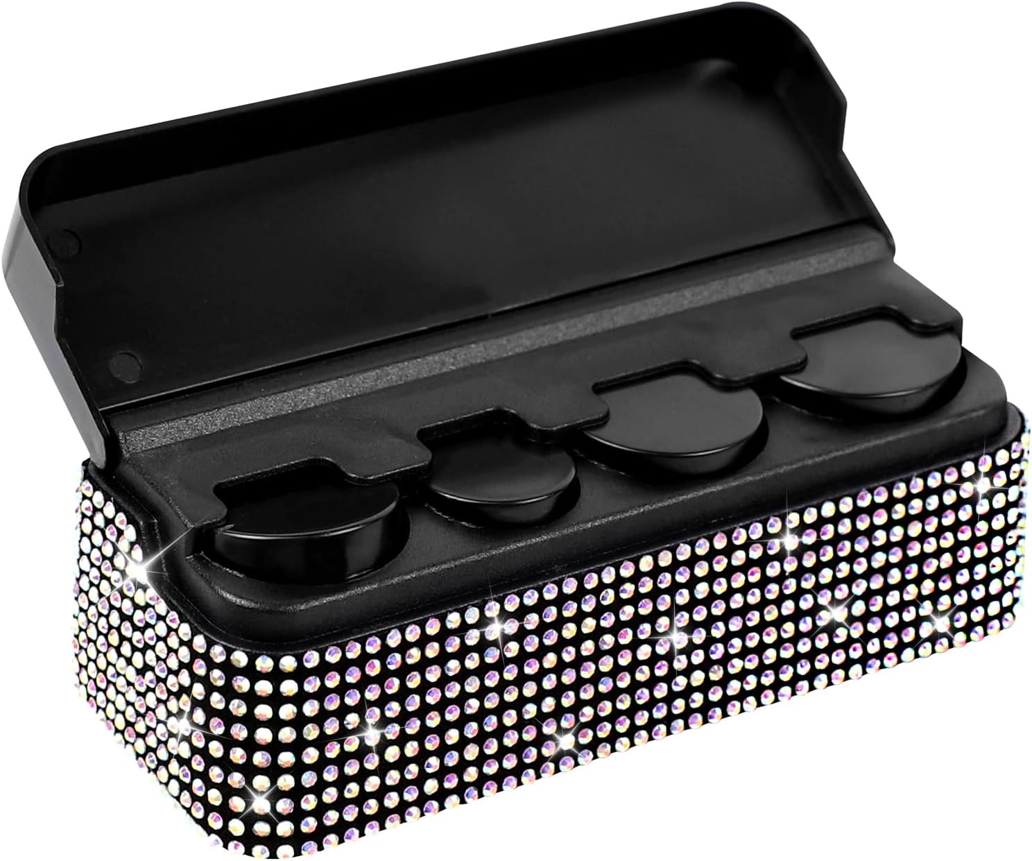 Bling Coin Holder for Car, Crystal Rhinestone Change Storage Box with 4 Compartment, Portable Mini Storage Coin Money Dispenser, Universal Vehicle Change Organizer, Car Accessories (Colorful)
