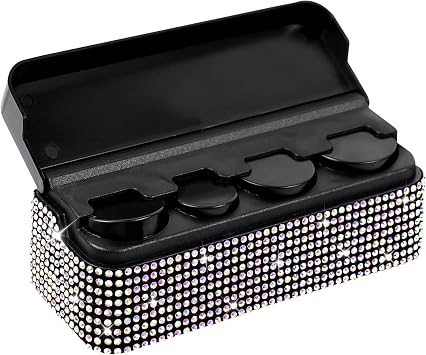 Bling Coin Holder for Car, Crystal Rhinestone Change Storage Box with 4 Compartment, Portable Mini Storage Coin Money Dispenser, Universal Vehicle Change Organizer, Car Accessories Colorful