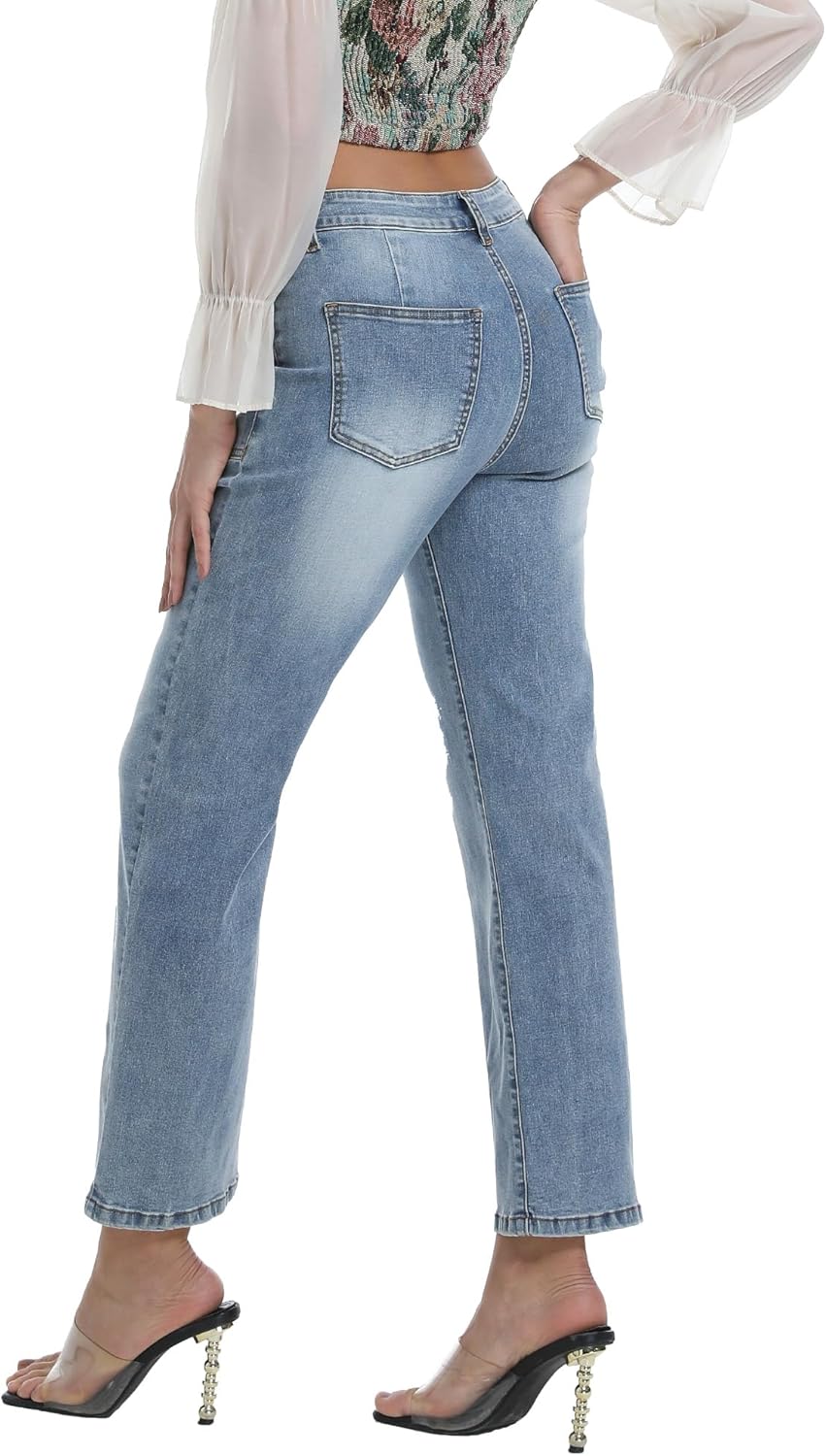 Women's Straight Leg Petite Jeans High Waisted Stretchy Cropped Denim Ankle Pants - Image 3