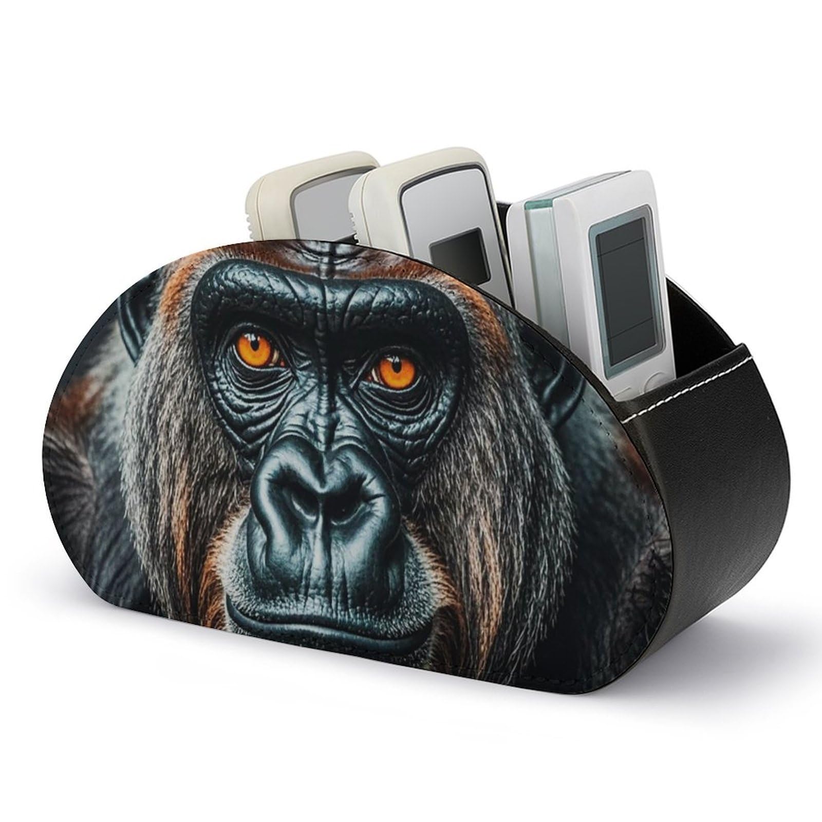 Lpsadgf Women's A Gorilla Remote Control Holder, Tv Remote Caddy Storage Box, Leather Desktop Organizer, Pu Pencil Holder, Stationary Organizer For Living Room Office (5 Compartments)