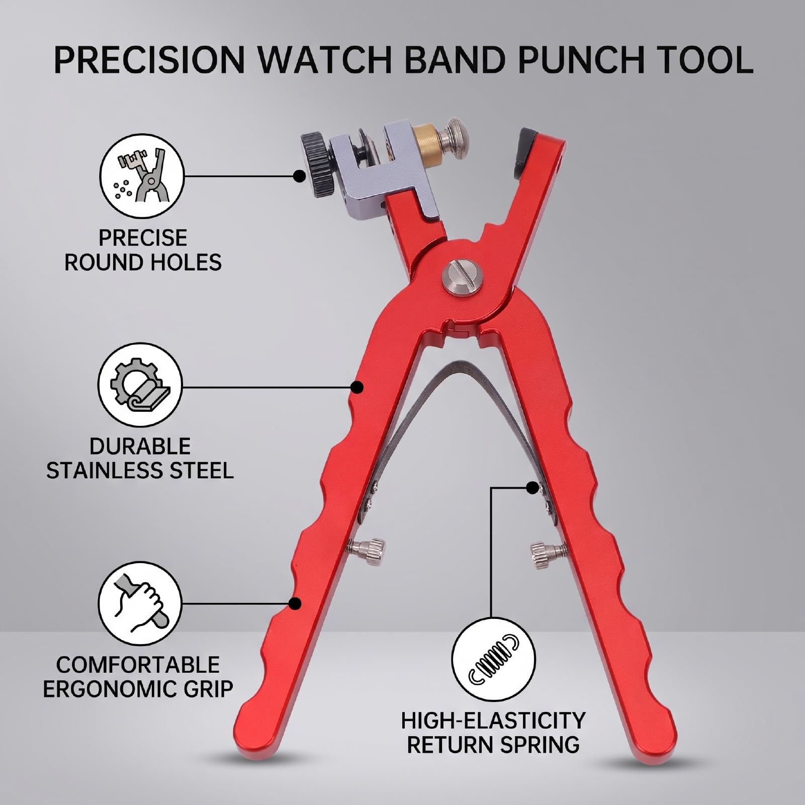 Luocute Uhrenarmband-Schneidzange, Präzisions-Edelstahl | Ergonomischer Rückholfedergriff, Präzises Lochstanzen an Armbändern, Stanzwerkzeug Zum Entfernen von Federstangenstiften