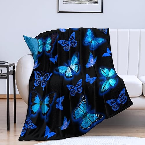 Manta de mariposas azules, manta de franela ultra suave, hermosa manta de mariposa, regalos para adultos y niños, 80 x 60 pulgadas
