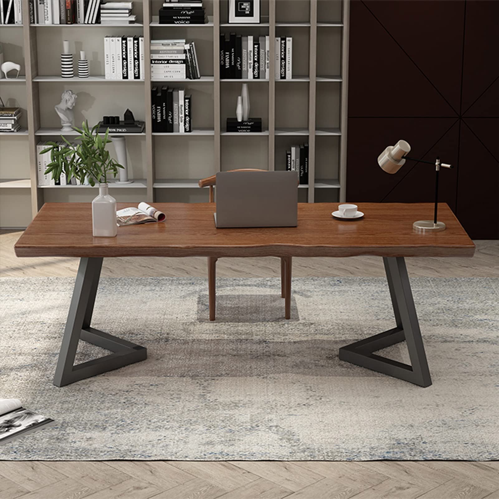 Biurko komputerowe Biurko z litego drewna, Nordic Home Biurko komputerowe Sypialnia Żelazne biurko Biurko biurowe, Grubość stołu -5 cm, 5 rozmiarów (120x60x75cm)
