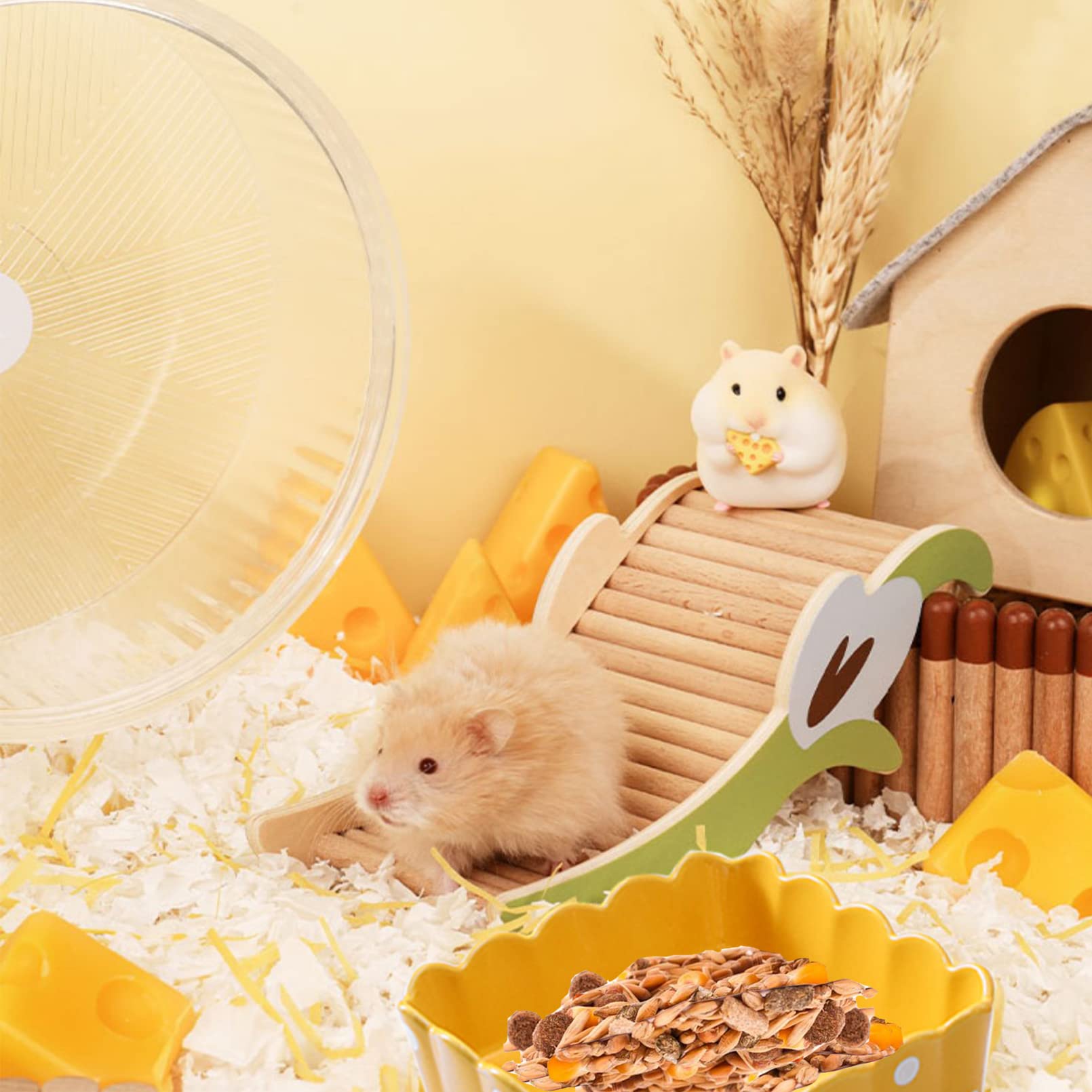 Keramik-Futternapf Für Hamster & Kleintiere – 2 Stück, Kippsicher, Leicht Zu Reinigen | Mit Bambus-Untersetzer