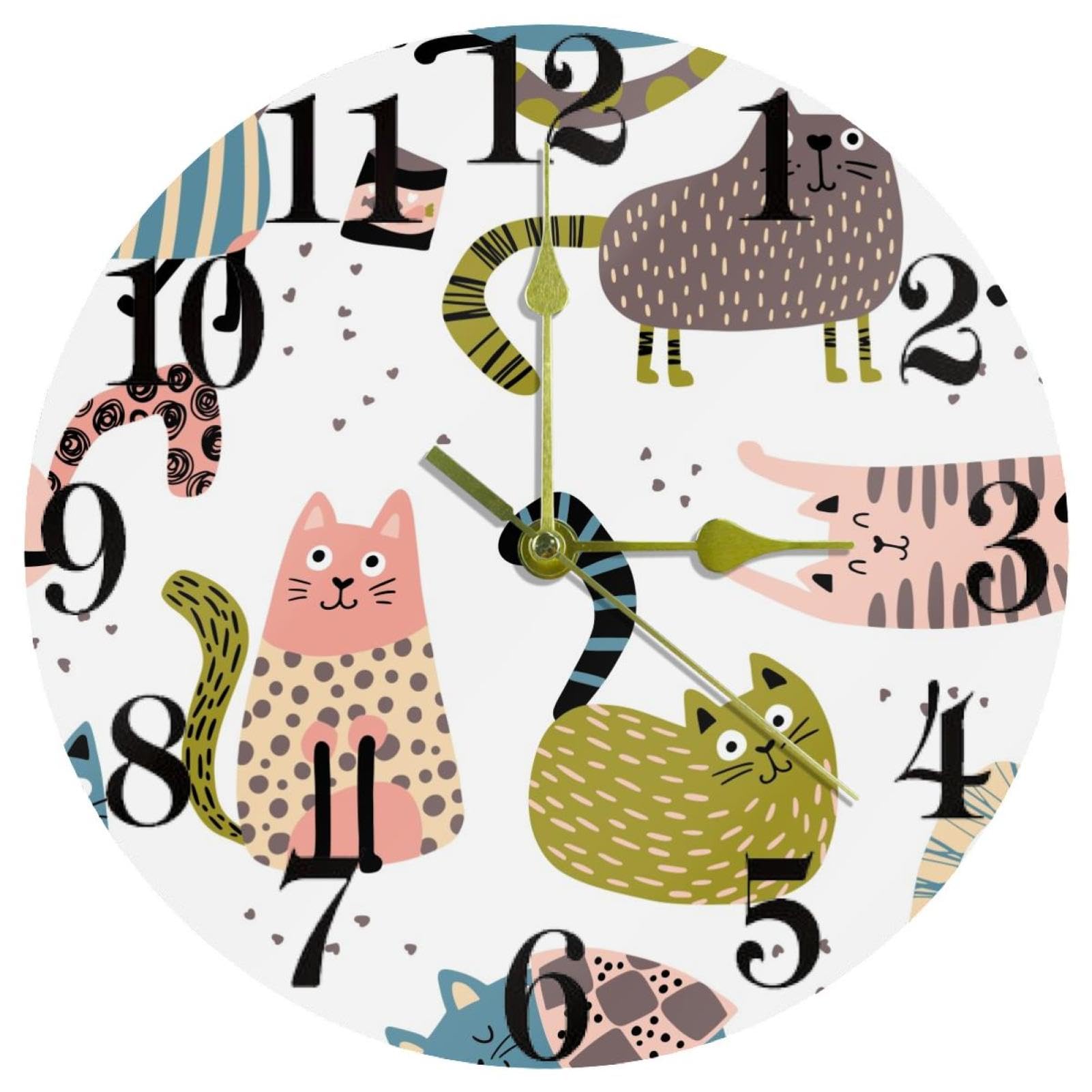 Horloge murale silencieuse à quartz avec motifs de chats sans tic-tac