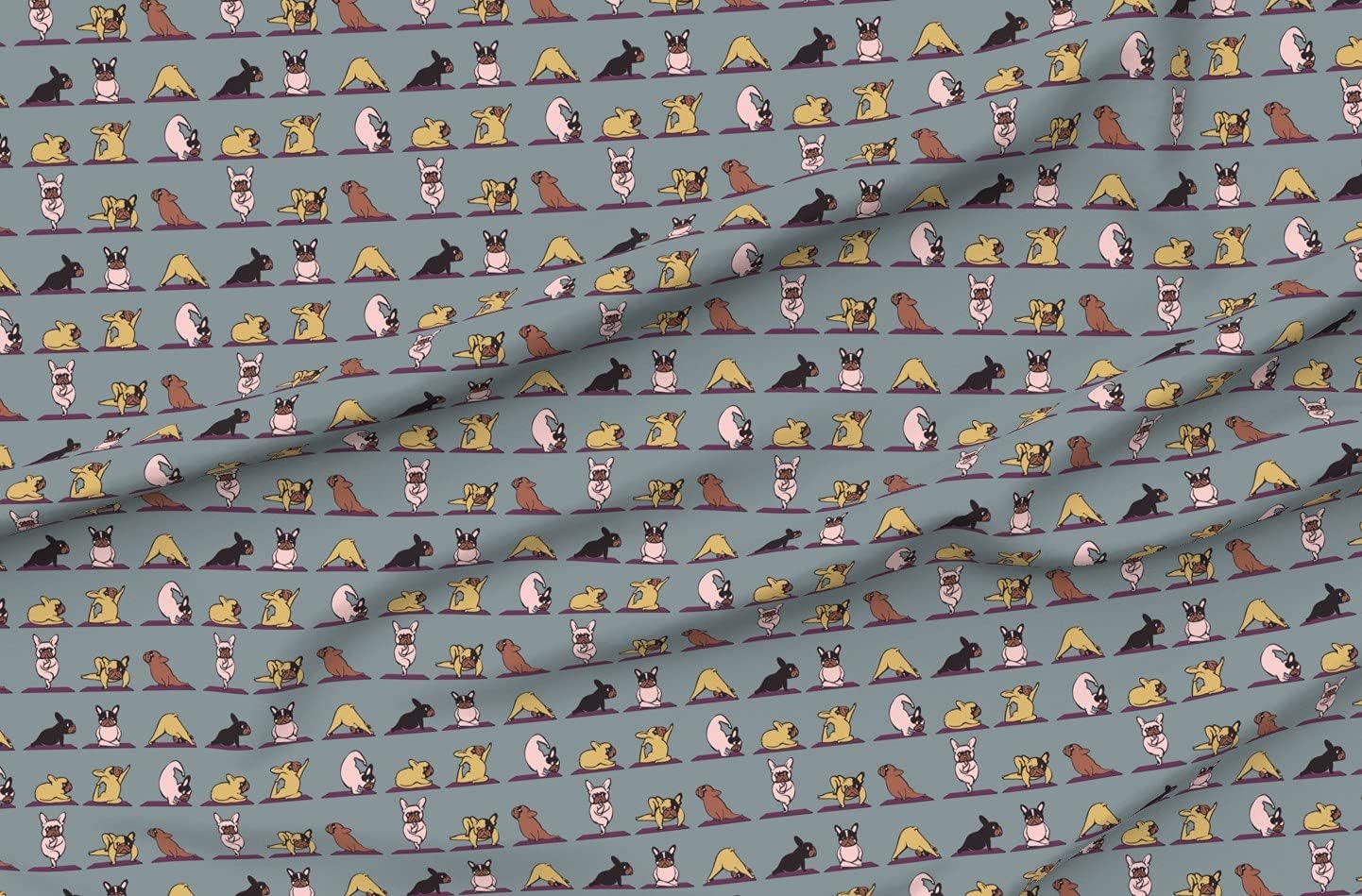 Spoonflower Fabric - Frenchie French Bulldog Kawaii Dog Lovers Printed on Organic Cotton Sateen Fabric by The Yard - Sewing Quilting Apparel Home Decor