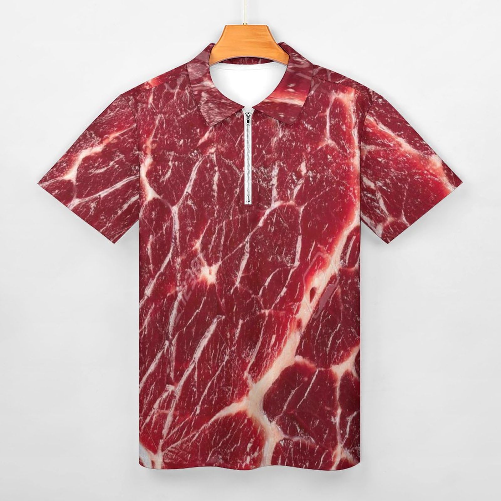 Beef Steak Texture Meat Golf Polo-Shirt for Men with Zipper