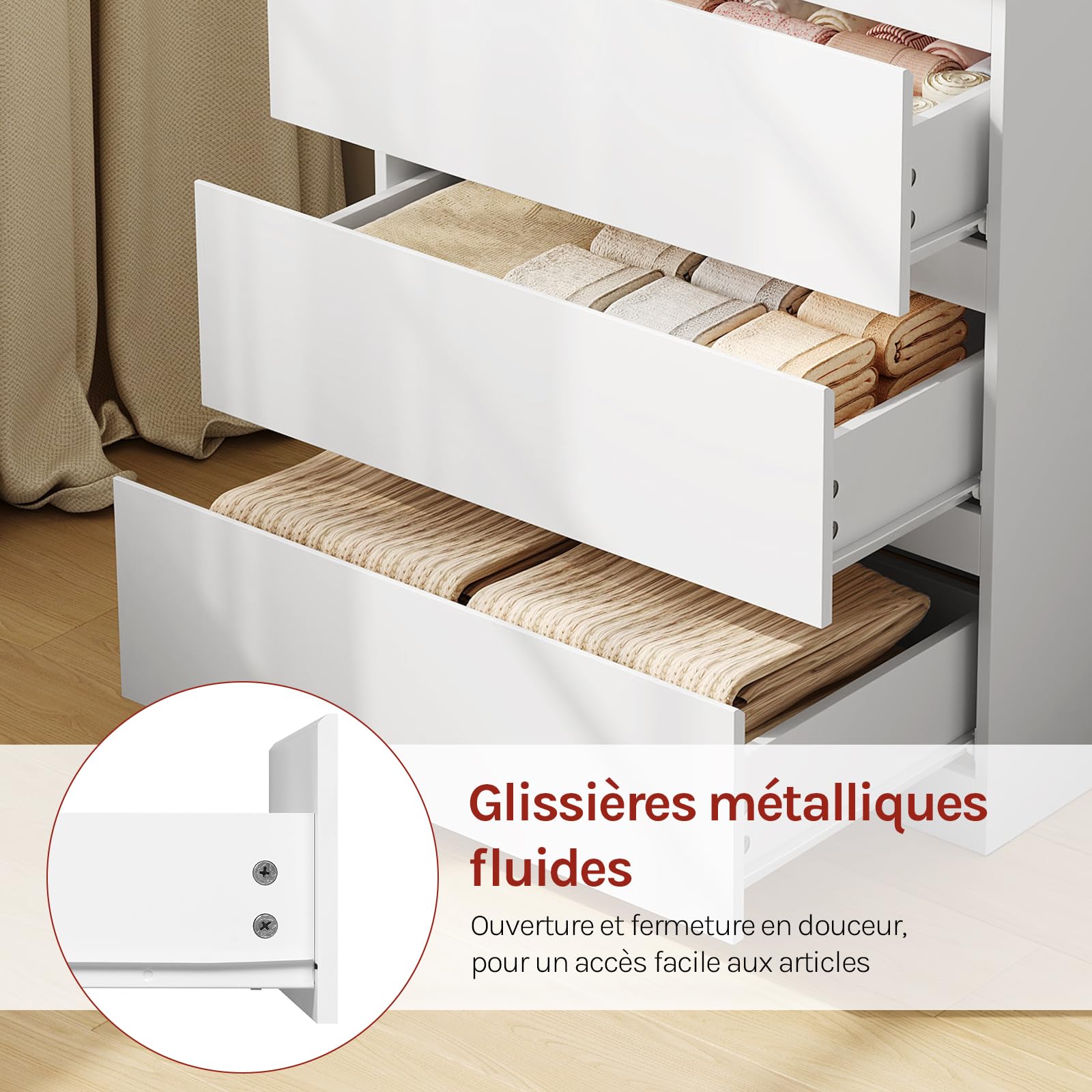 WOLTU Commode 3 Tiroirs, Chiffonnier Blanc | 60x40x70 cm, pour Salon, Chambre à Coucher, Couloir, en Bois d’Ingénierie