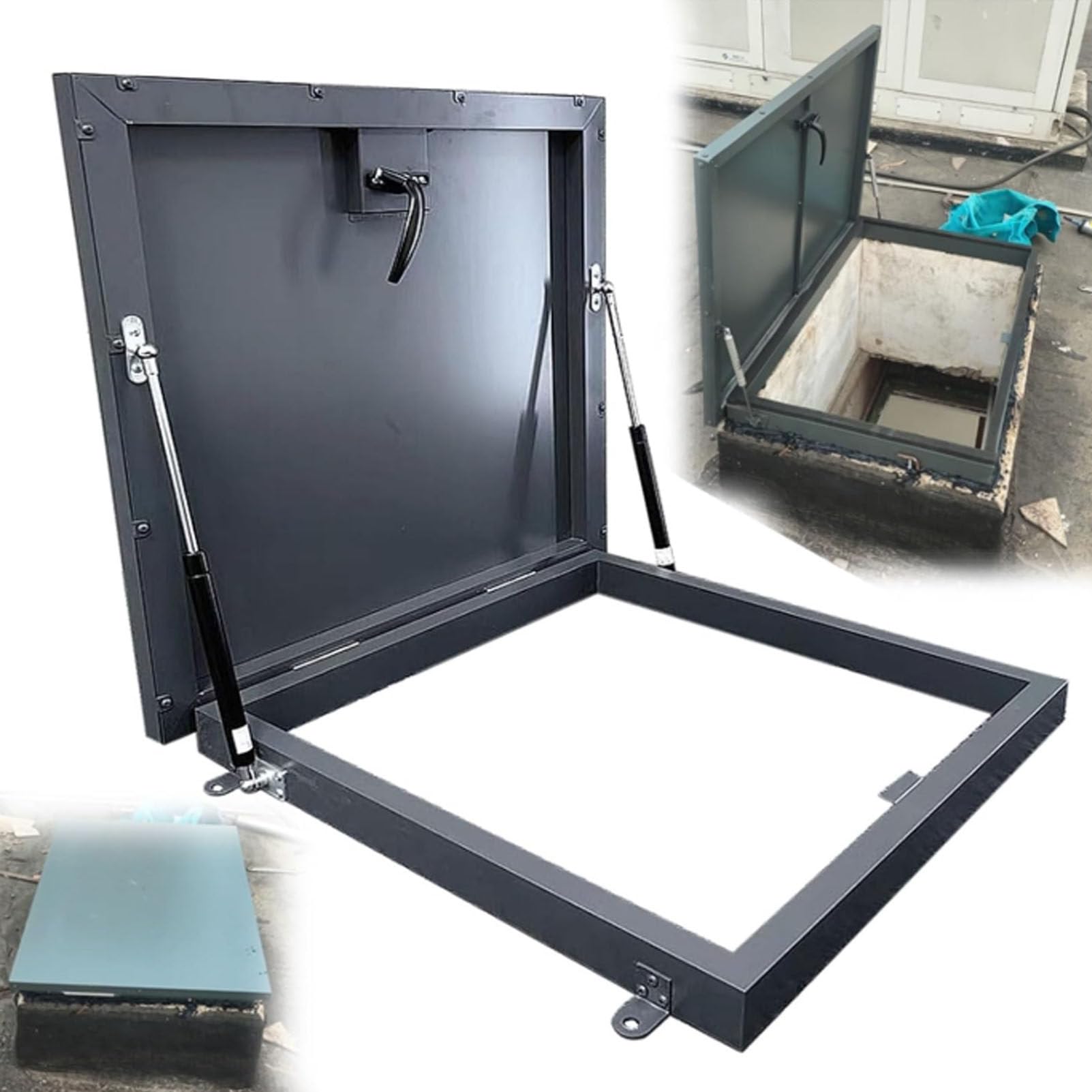Portello di accesso al tetto in alluminio con porta di sicurezza e guarnizione in gomma di tenuta, maniglia di tipo interruttore per uso sul tetto, 90 x 90 cm