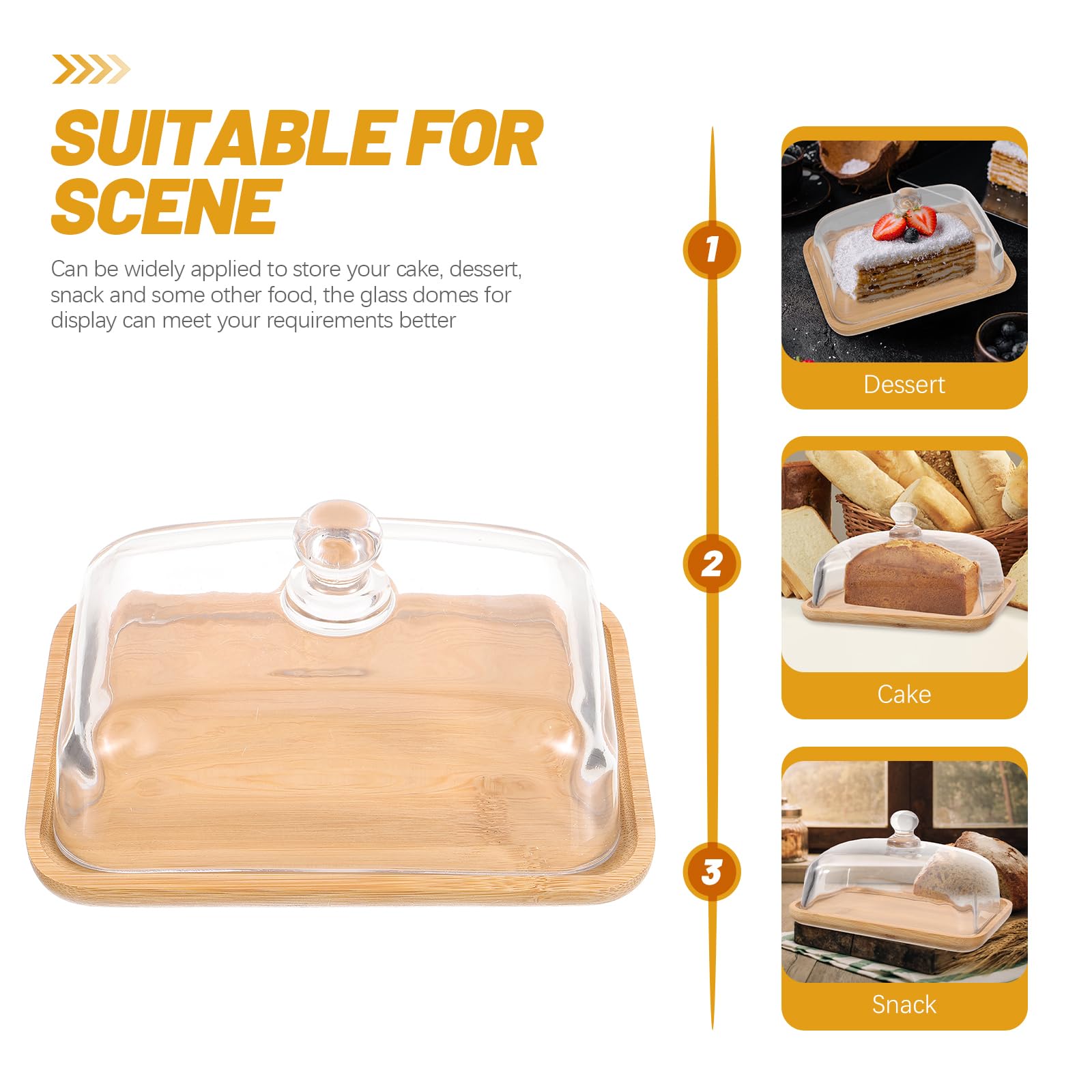 Baluue 1 set di alzata per torte in legno con copertura a cupola in vetro rettangolare per torta, campana in vetro, trasparente, supporto per cupcake e dolci, per matrimoni, feste di compleanno