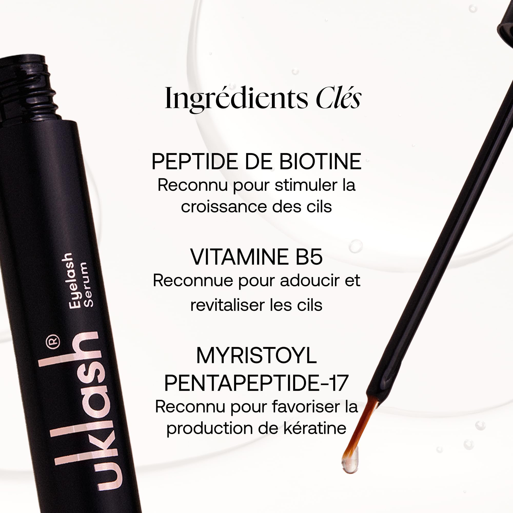 UKLASH Sérum Pousse Cils - Sérum de Croissance pour des Cils Plus Longs et Plus Denses - Formule Clinique de 3ml Compatible avec Extensions de Cils - Végan et Cruelty-Free