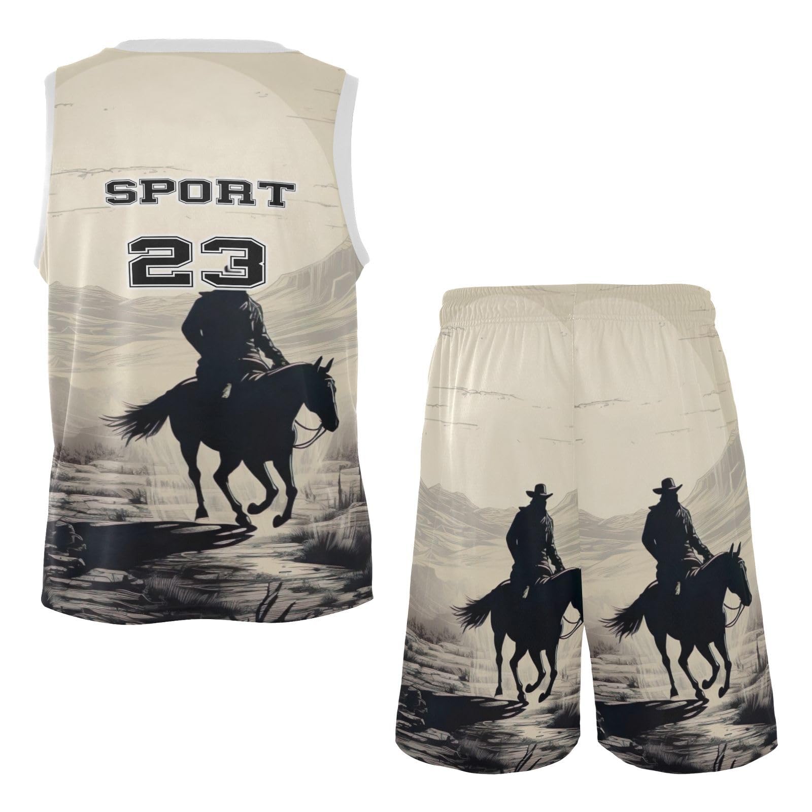 FLildon Western Cowboy Black Boys Basketball Jersey Set Tank Top Shorts Tracksuit Sport Training Suit for Kids, XXL