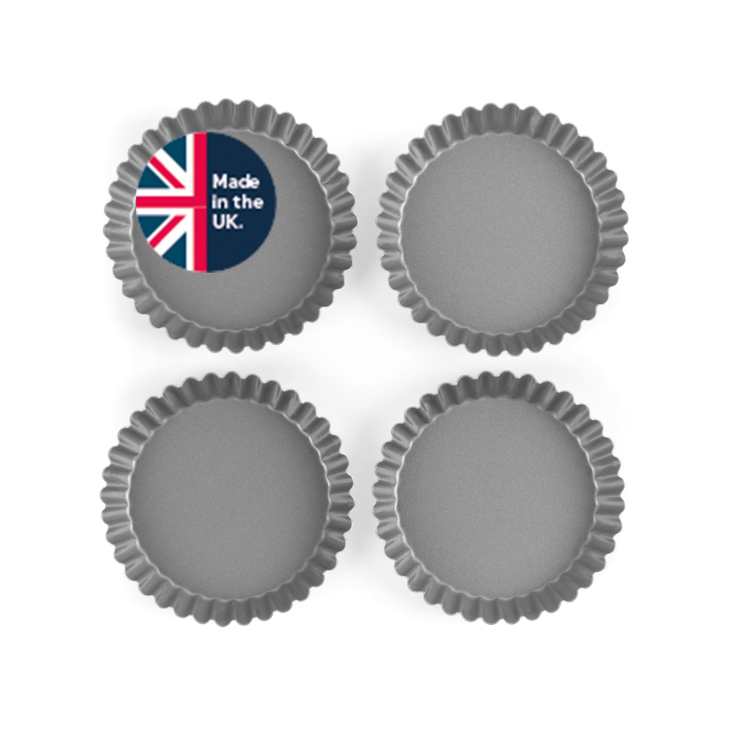 Salter Essentials 4-Piece Fluted Tins – Set of 4 Tart Pan Set, Non-Stick Coating, Durable Carbon Steel, Dishwasher Safe, Easy to Clean, Made in the UK, Lightweight, PFOA-Free, Air Fryer & Oven Safe
