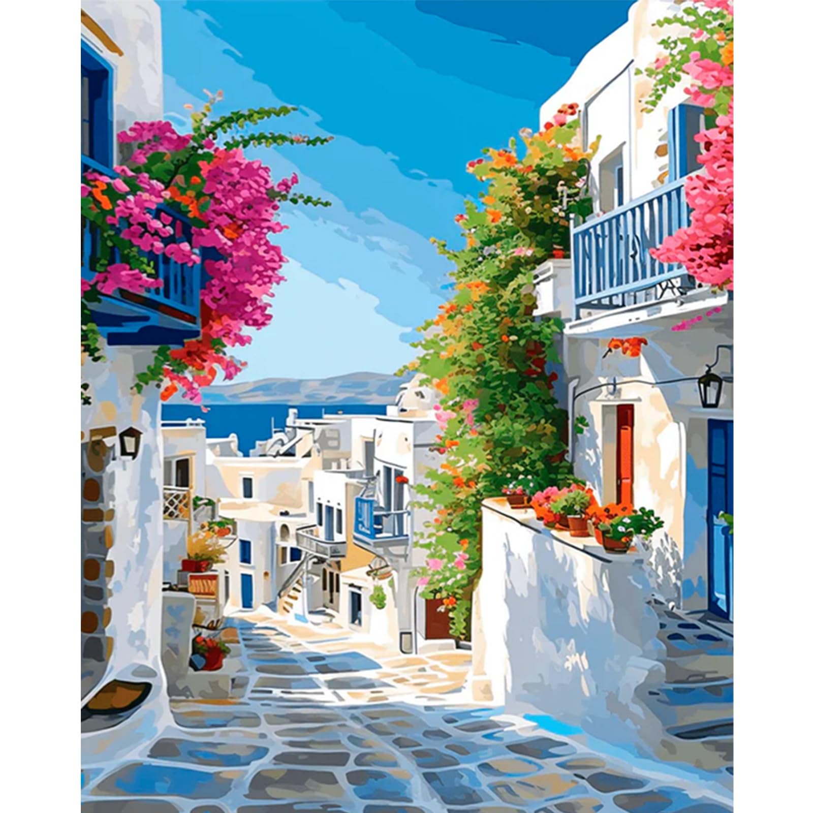 Poetrydraw Santorini Blooms 11Ct Diy Embroidery Kit 15.74X19.68inch Cross Stitch Art For Beginners & Adults - Home Decor