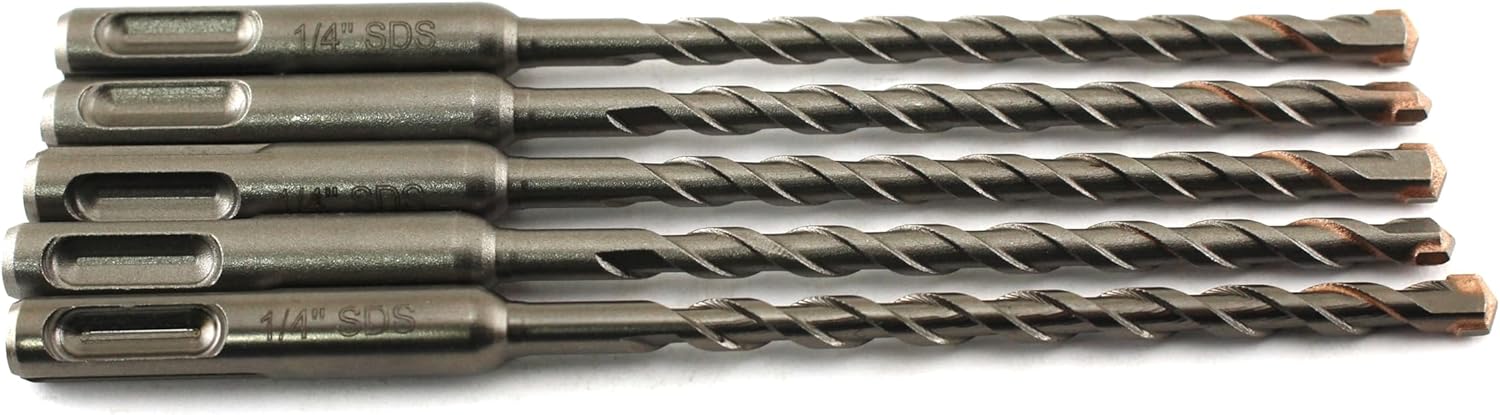 TEMO 5 pc SDS-Plus Rotary Hammer Drill Bit Set (1/4x 4 x 6 Inch) Carbide Tipped for Drilling Through Concrete, Cement, Stone, Brick, Ceramic Pots