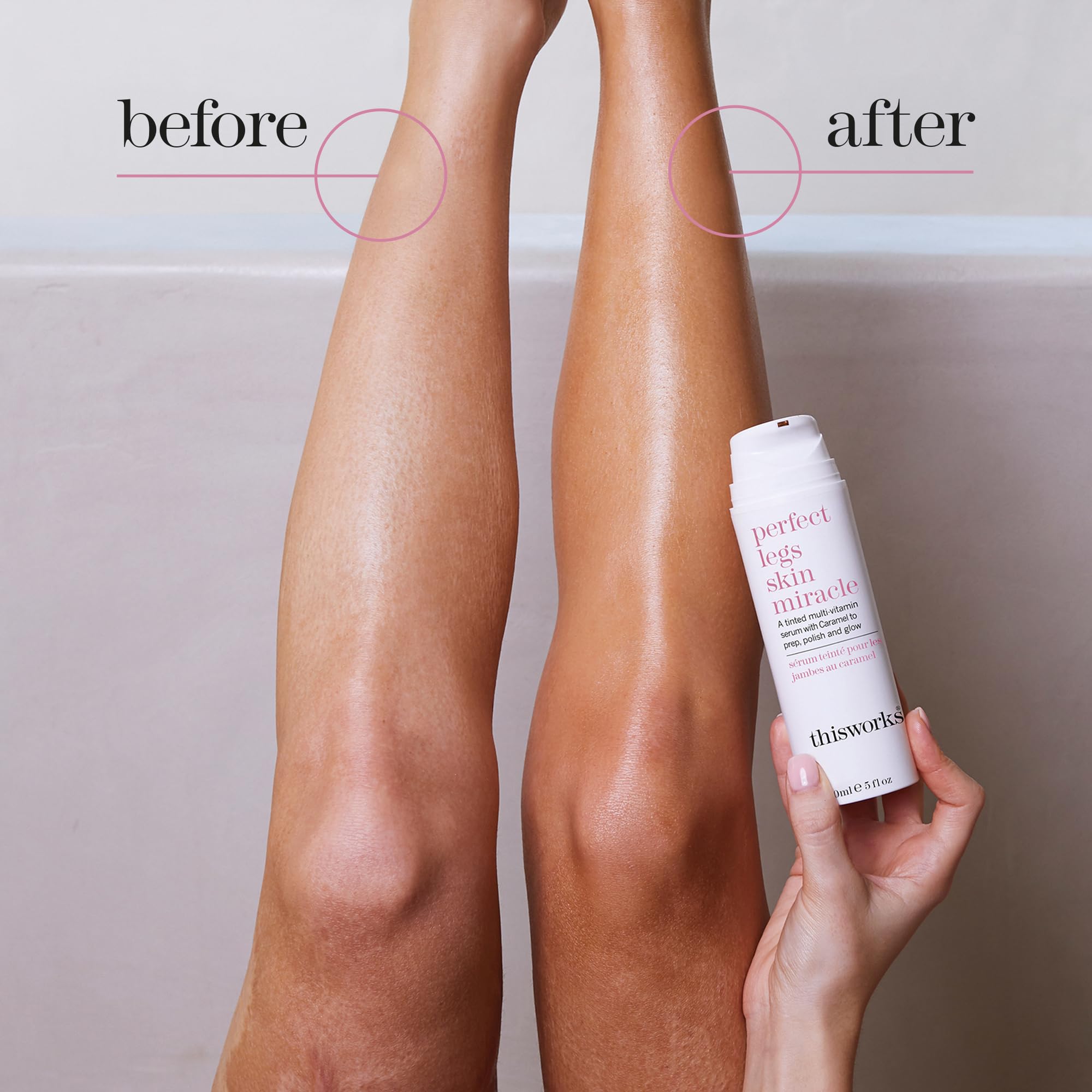 This Works Perfect Legs Skin Miracle, 150 ml – wzbogacone w multiwitaminy serum do wszystkich odcieni skóry – z witaminą C, karmelem i arniką przeciwko nierównomiernemu kolorytowi skóry