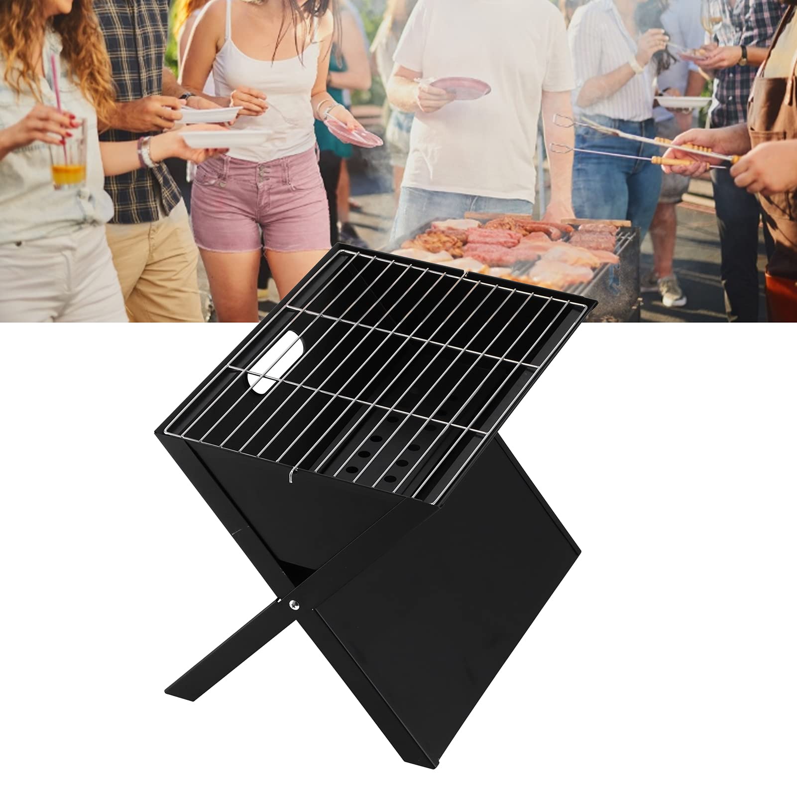 FLEXMAN Notebook BBQ Grill, Wytrzymały Przenośny Grill Węglowy W Kształcie Litery X, Grill Ogrodowy do Użytku Na Kempingu, Piknikach, W Ogrodzie, Na Imprezach Na Plaży