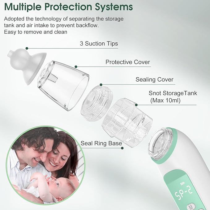 Aspirador Nasal Eléctrico para Bebé, 3 Niveles, 3 Puntas, 0-24 Meses, Verde miniatura 5