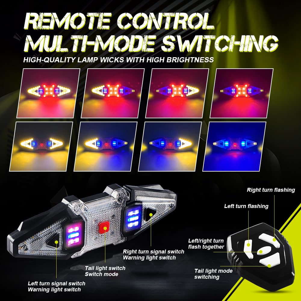 Divisi Luci Posteriori per Bici con Lampeggiante, Lampeggiante Bici Ricaricabili USB Telecomando Lampeggiante Bici con Indicatore di avvertimento Flash e Luce Posteriore Rosso per Bicicletta-3PCS