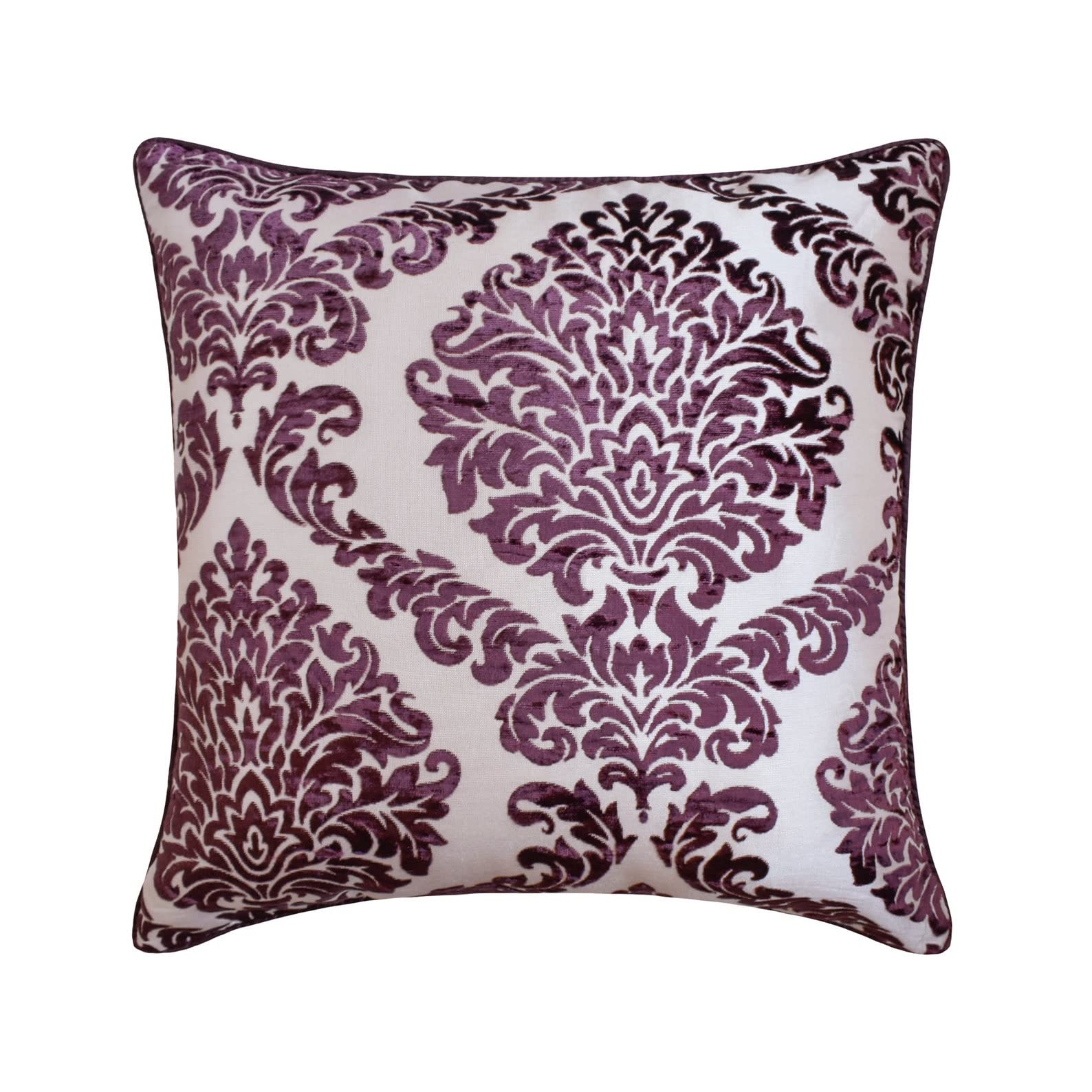 The HomeCentric Decorative Purple Pack of 2, 45x45 cm (18x18 inch) (18"x18") Toss Cushion Covers, Velvet Burnout Velvet Toss Cushion Covers, Damask Pattern Modern Style - Wine Damask — image 1