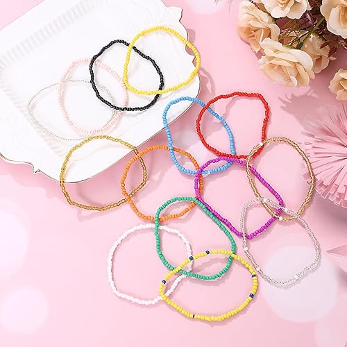 Miniatura 7 de Taouzi 24 tobilleras con cuentas para mujer, hechas a mano, bohemias, con cuentas de colores, tobilleras para mujer