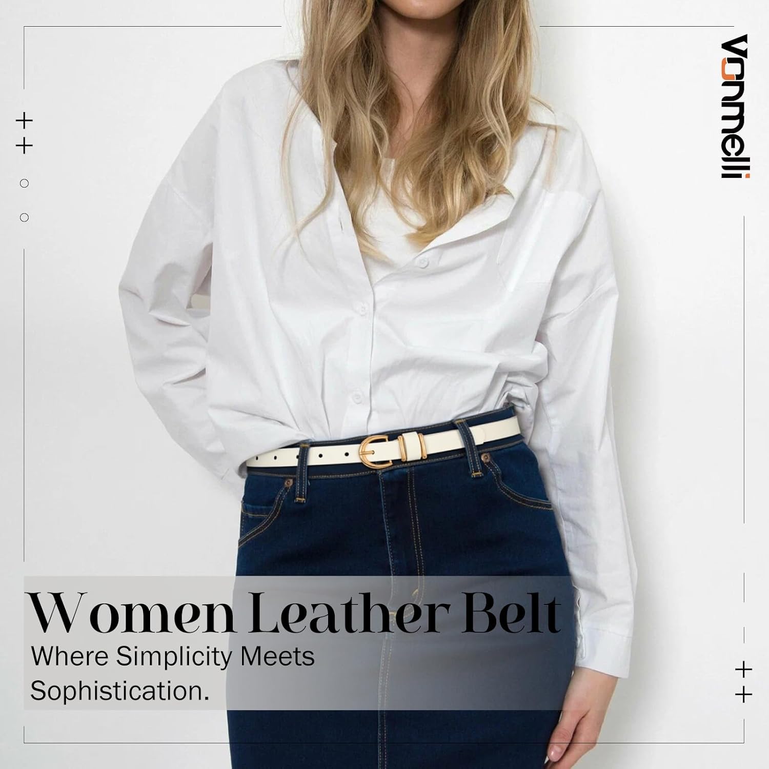 VONMELLI Womens Skinny Leather Belt Thin Waist Belts for Women Fashion Dress Jeans with Gold Buckle - Image 2