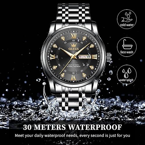 Miniatura 5 de OLEVS Relojes para hombre, de lujo, de lujo, de acero inoxidable, analógico, de cuarzo, reloj de pulsera para hombre, fecha, impermeable, luminoso