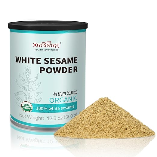 ONETANG Organic White Sesame Powder,No Sugar,Plant Based,Low Temp Roasted,HALAL,NON-GMO,White Sesame Paste 12.3 Oz (350g)