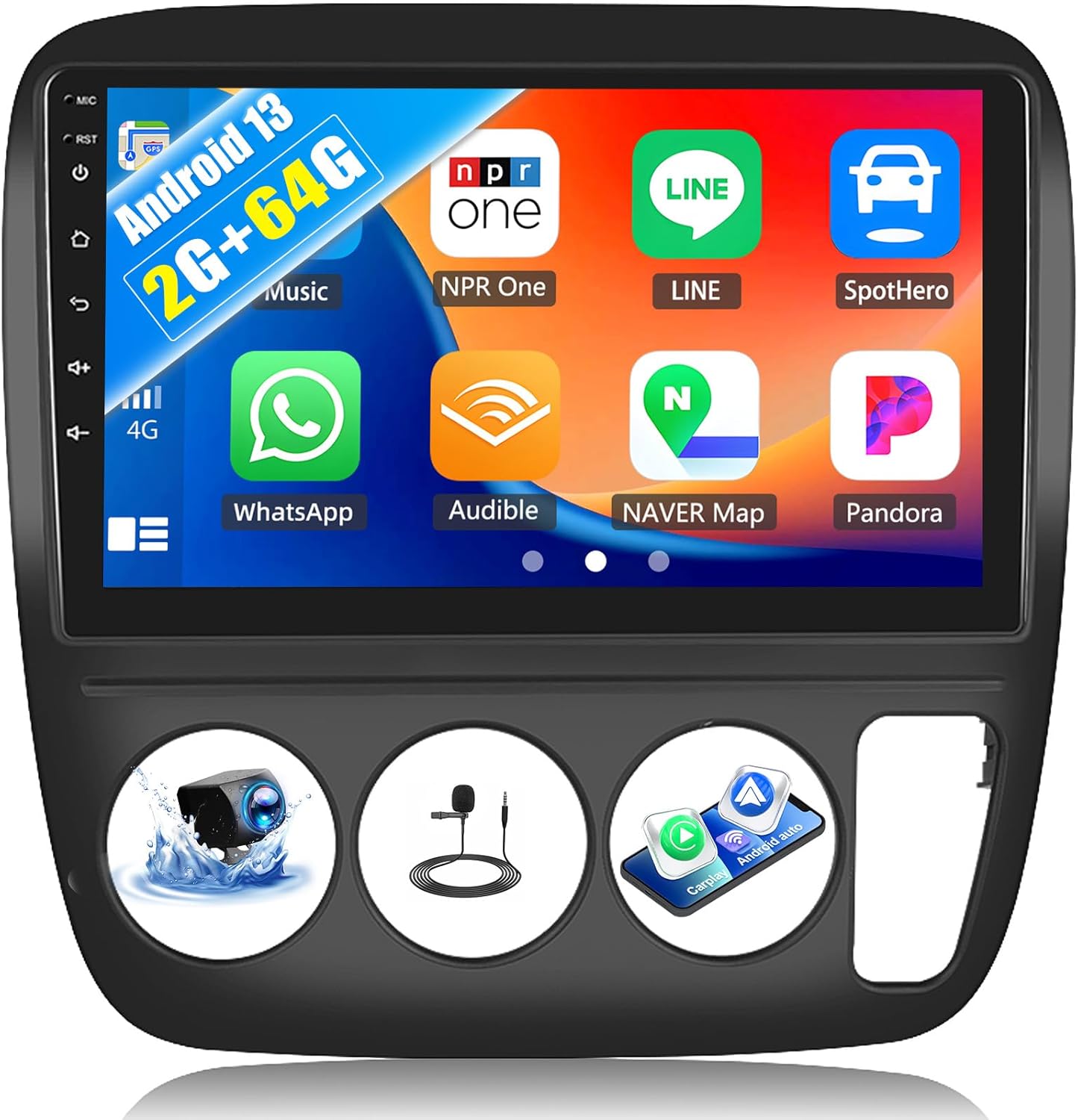Android Car Stereo for Honda CRV 1997 1998 1999 2000 2001 Manual AC 2G+64G with Carplay Android Auto Mirror Link 9 inch Touchscreen with GPS Navigation WiFi 26UI Bluetooth FM Backup Camera